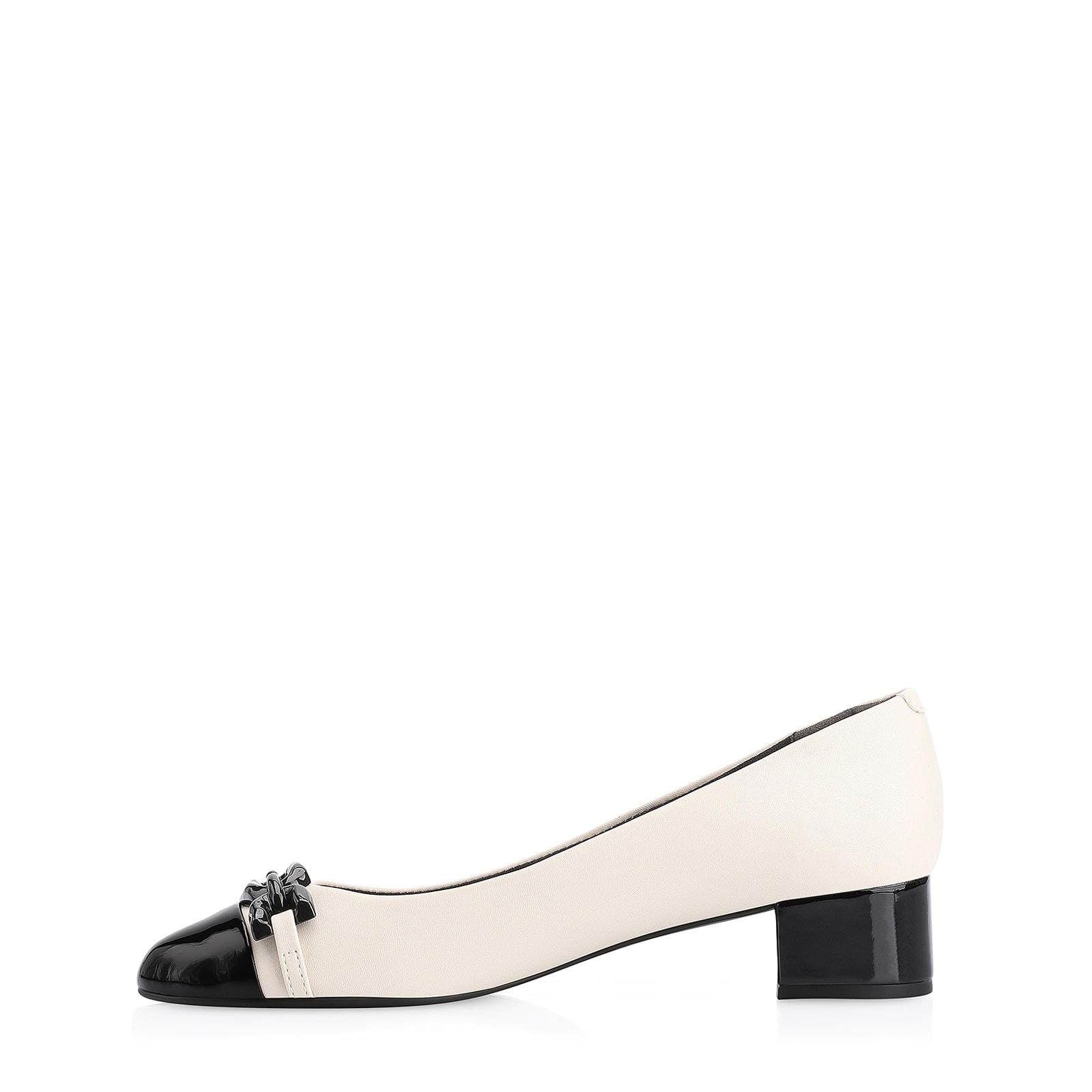 Scarpin Bridão Alt Off White/Verniz Preto
