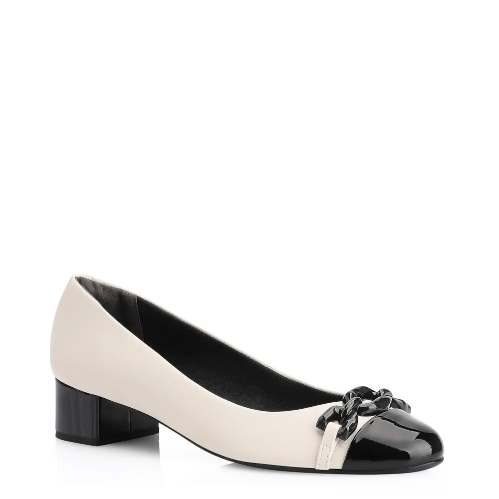 Scarpin Bridão Alt Off White/Verniz Preto