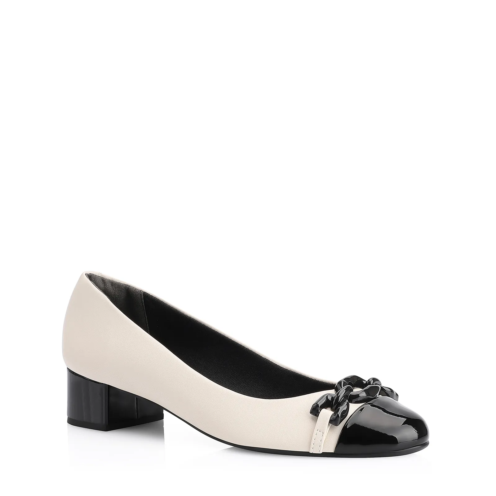 Scarpin Bridão Alt Off White/Verniz Preto
