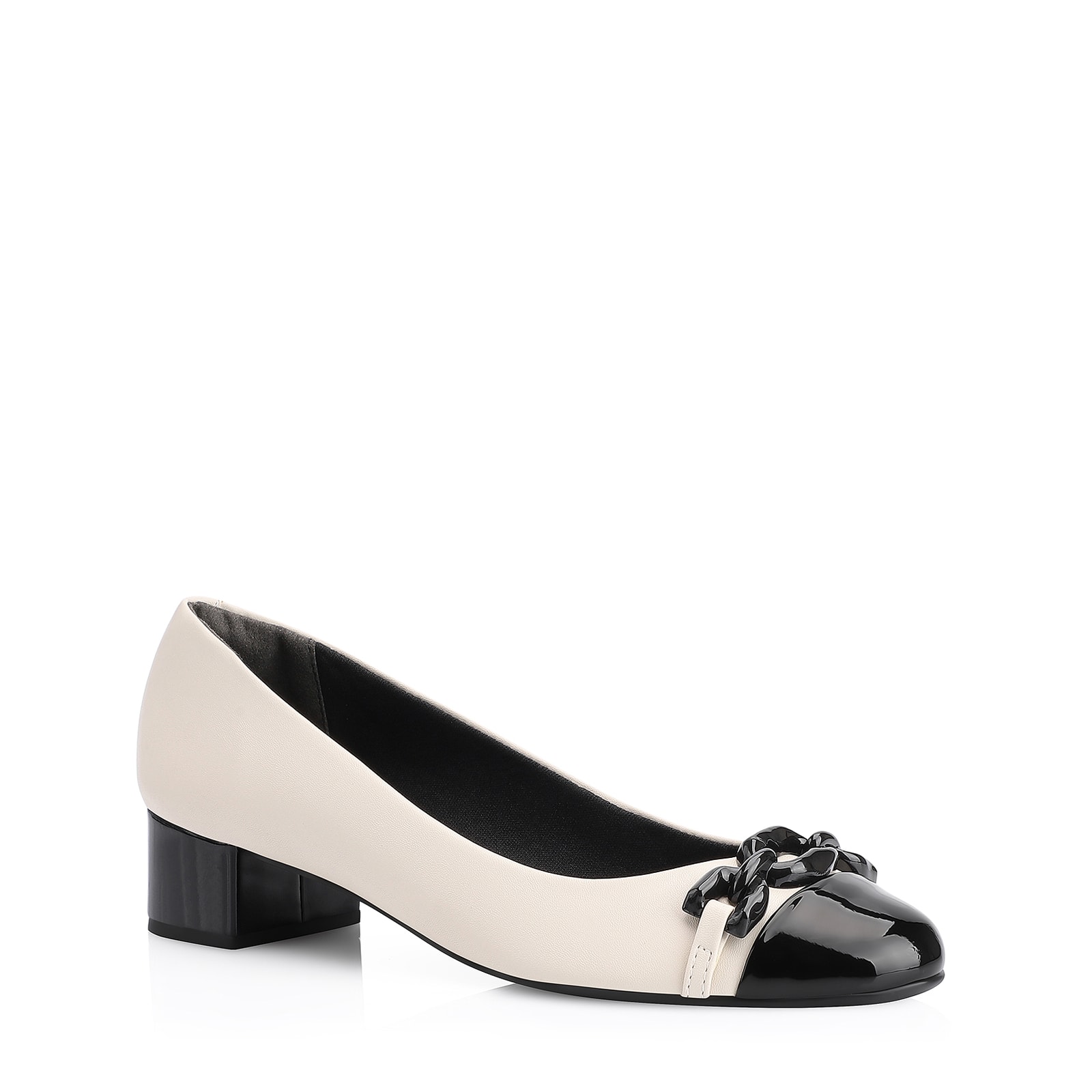 Scarpin Bridão Alt Off White/Verniz Preto