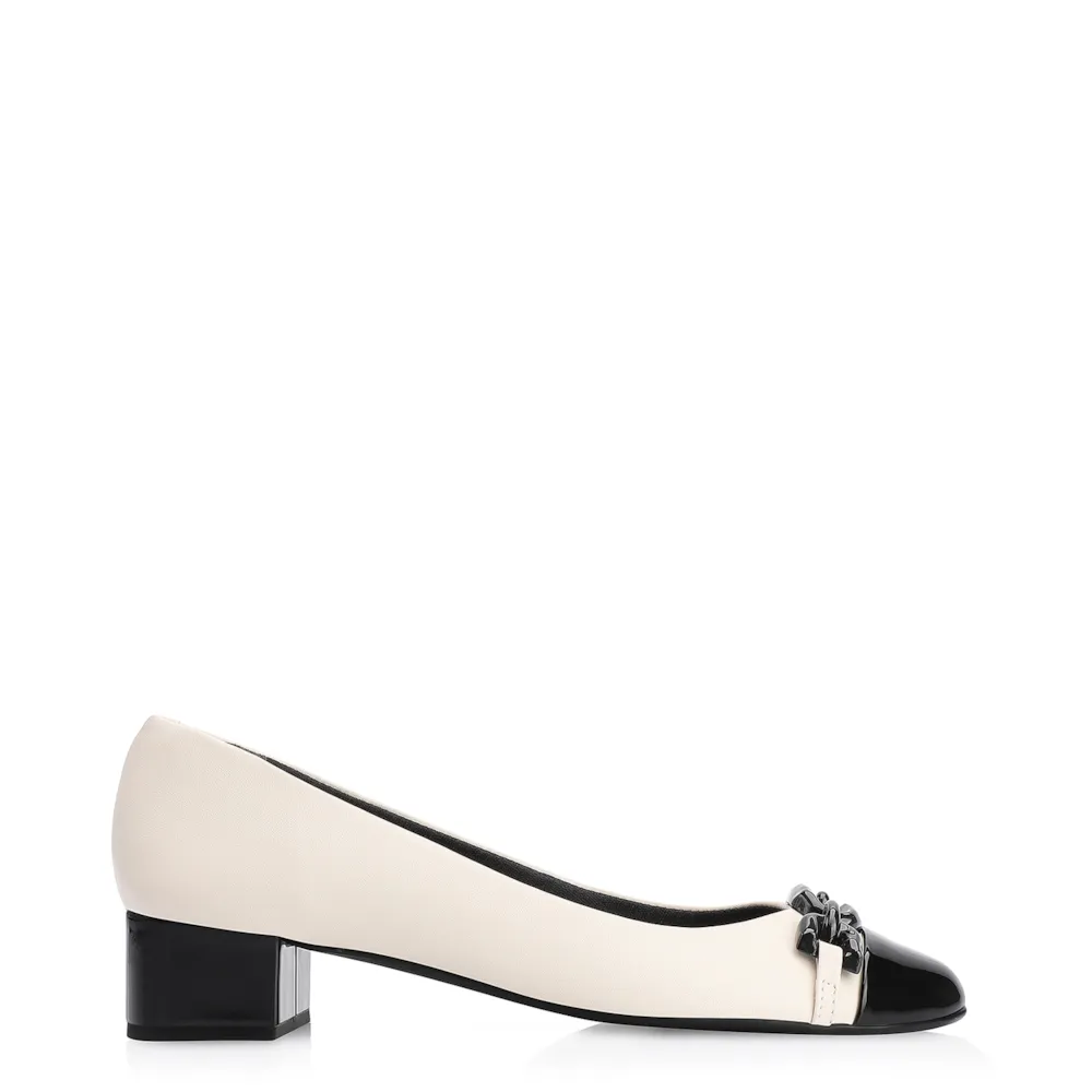 Scarpin Bridão Alt Off White/Verniz Preto - imagem 2