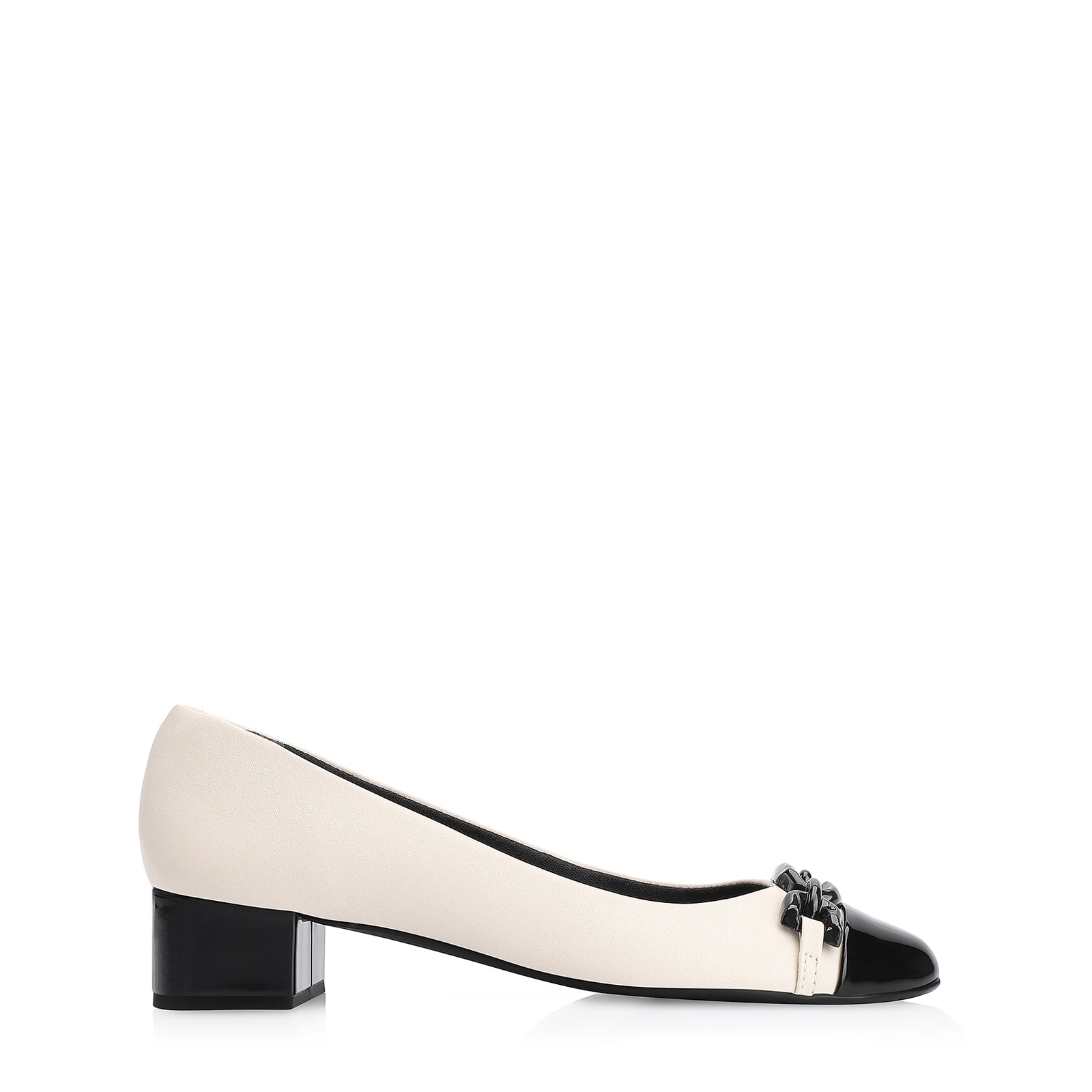 Scarpin Bridão Alt Off White/Verniz Preto