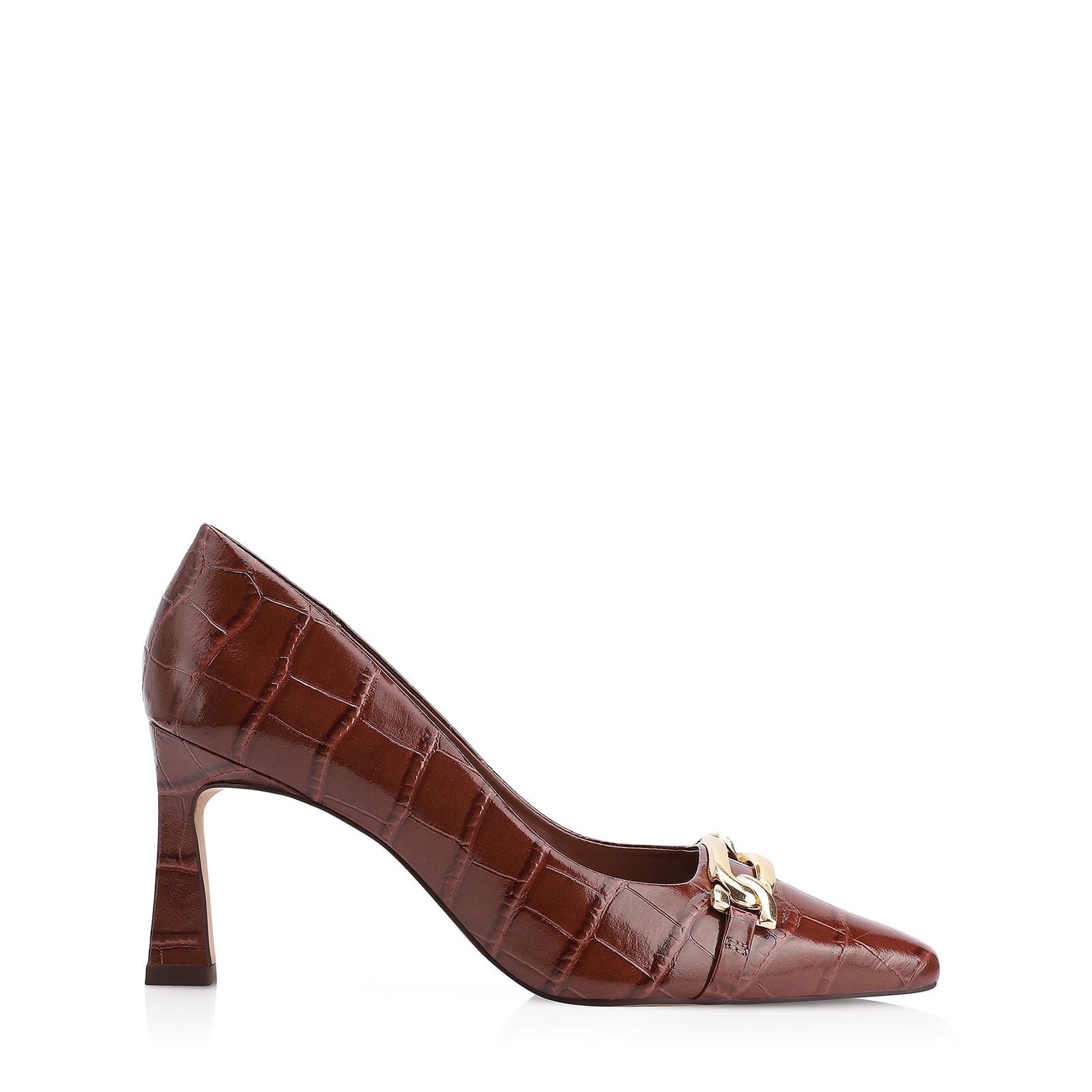 Scarpin Bridão Couro Croco Marrom
