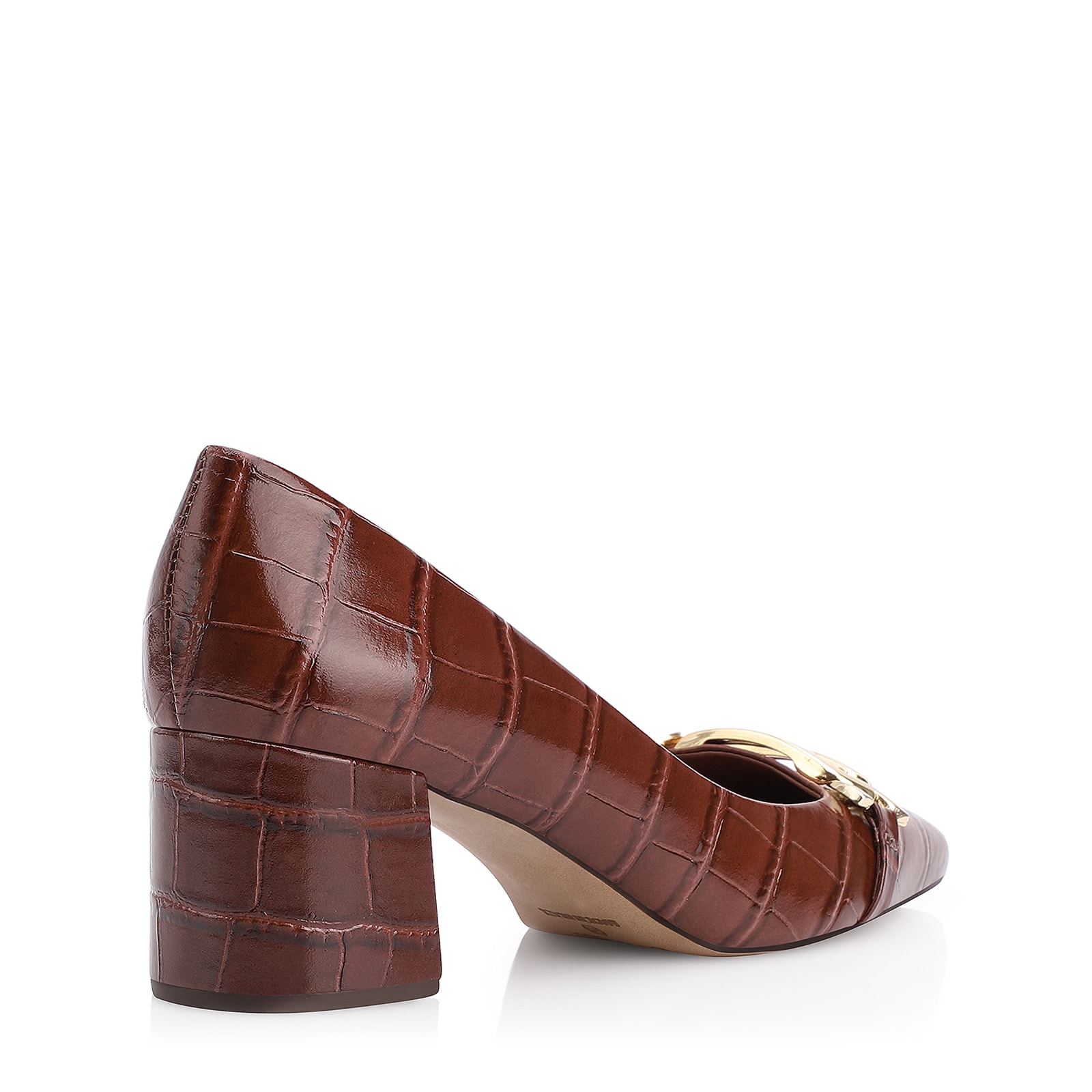 Scarpin Bridão Couro Croco Marrom