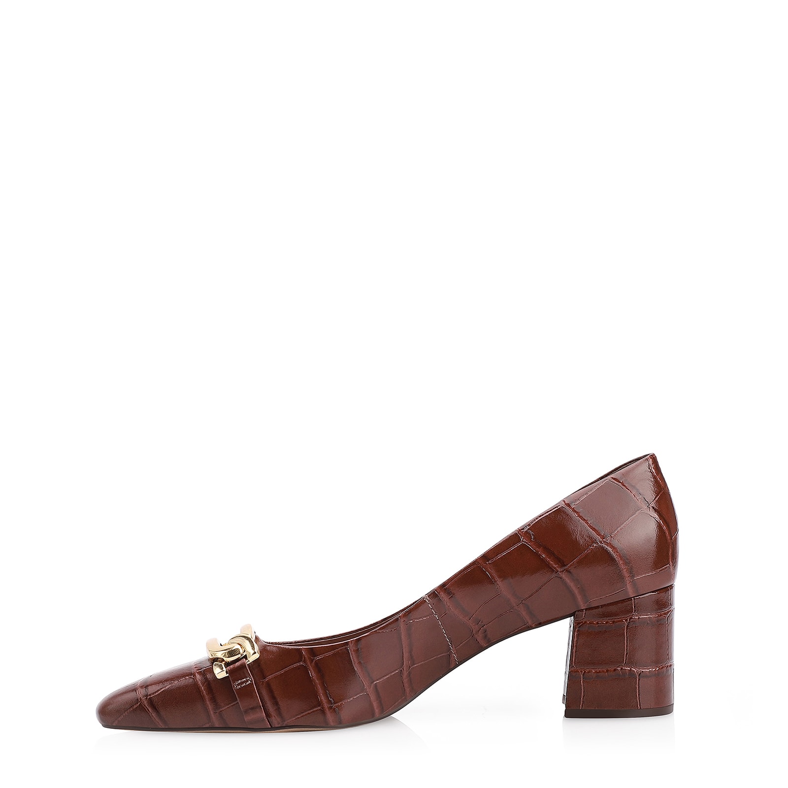 Scarpin Bridão Couro Croco Marrom