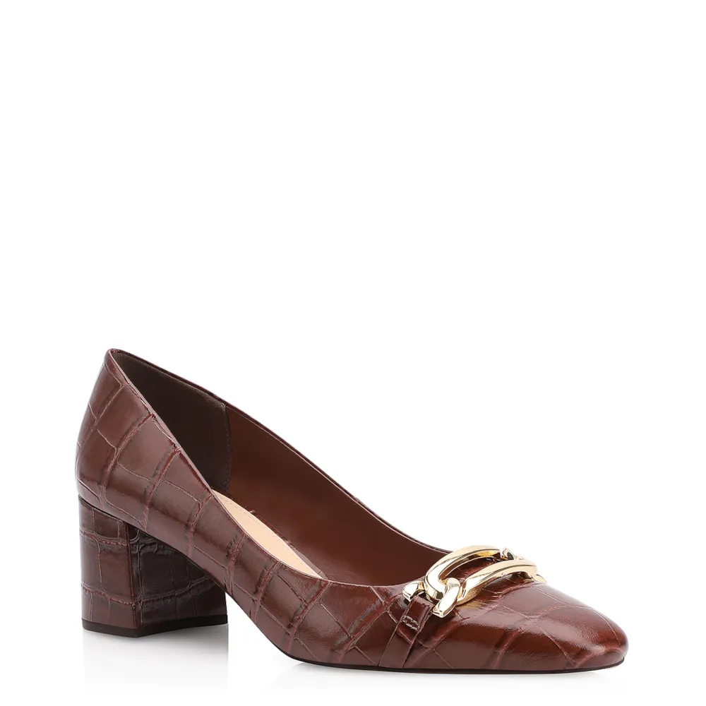 Scarpin Bridão Couro Croco Marrom