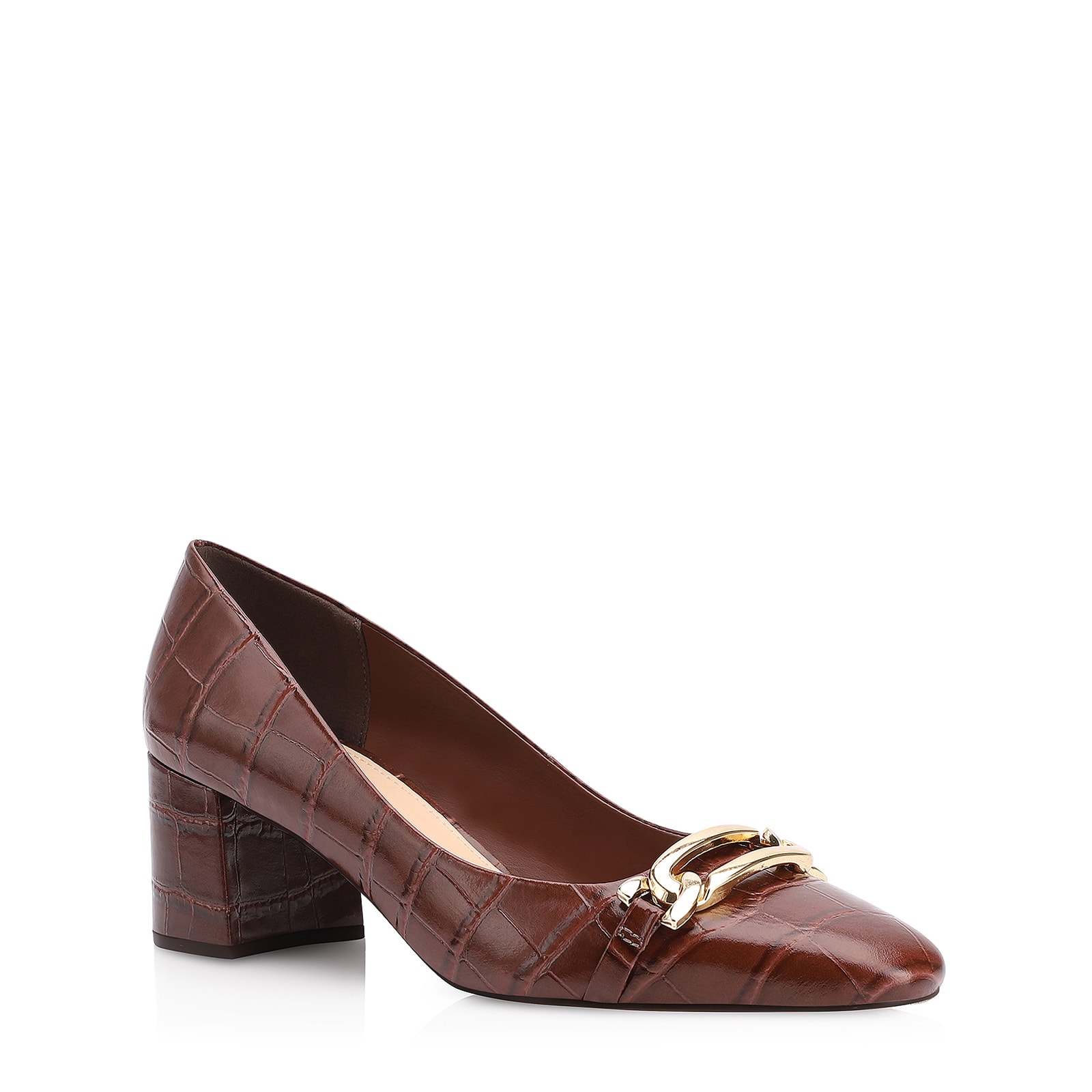 Scarpin Bridão Couro Croco Marrom