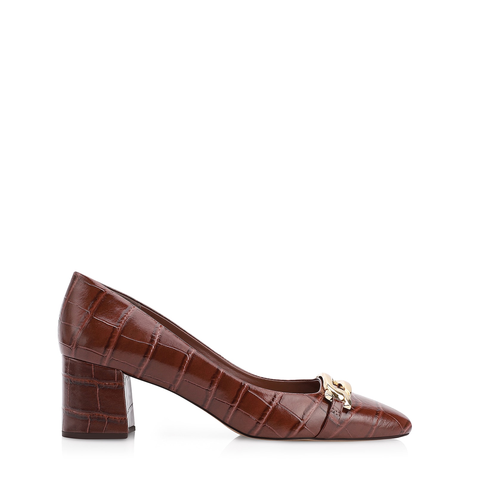 Scarpin Bridão Couro Croco Marrom