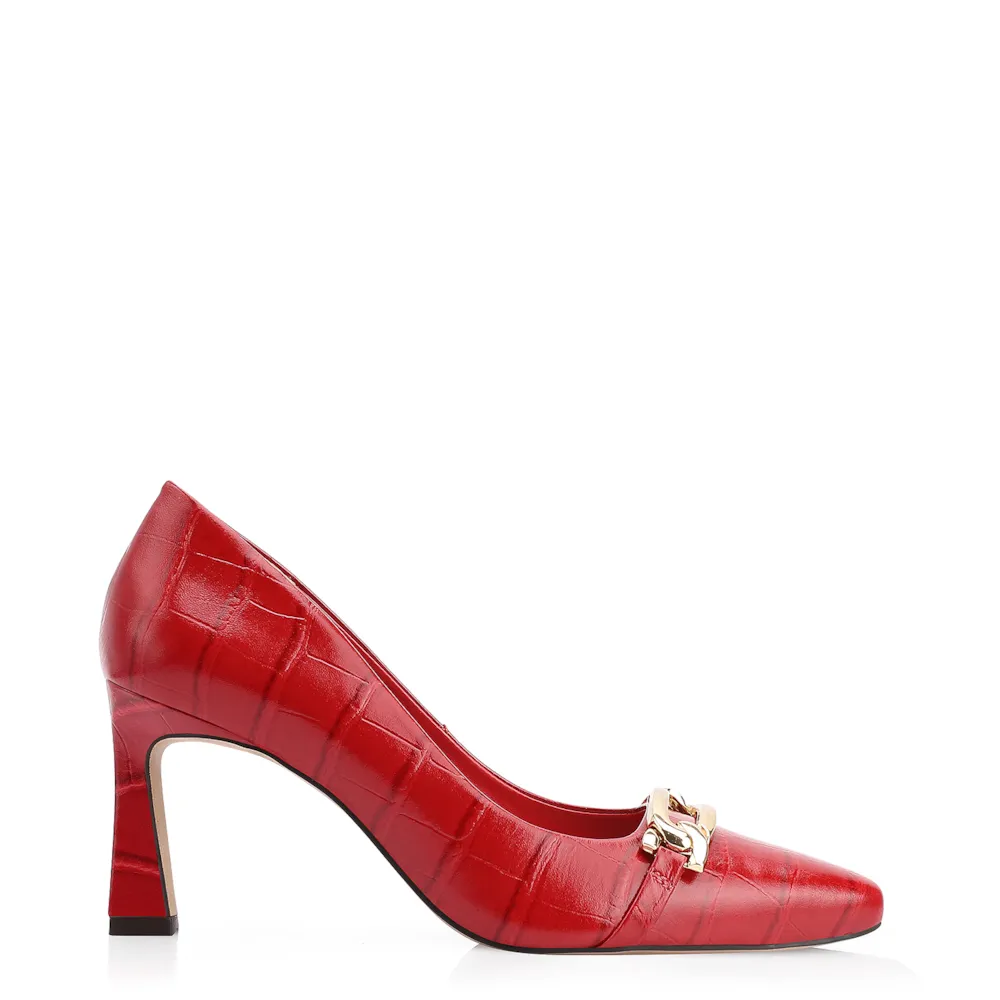 Scarpin Bridão Couro Croco Vermelho - imagem 3