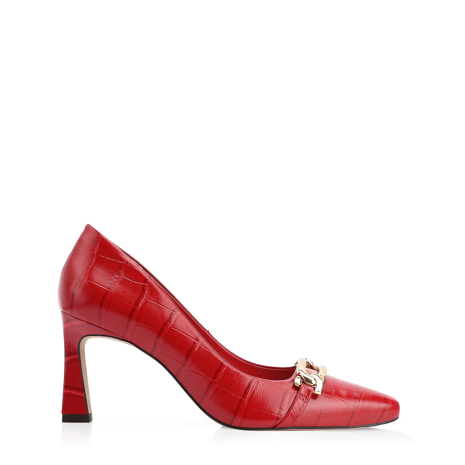 Scarpin Bridão Couro Croco Vermelho