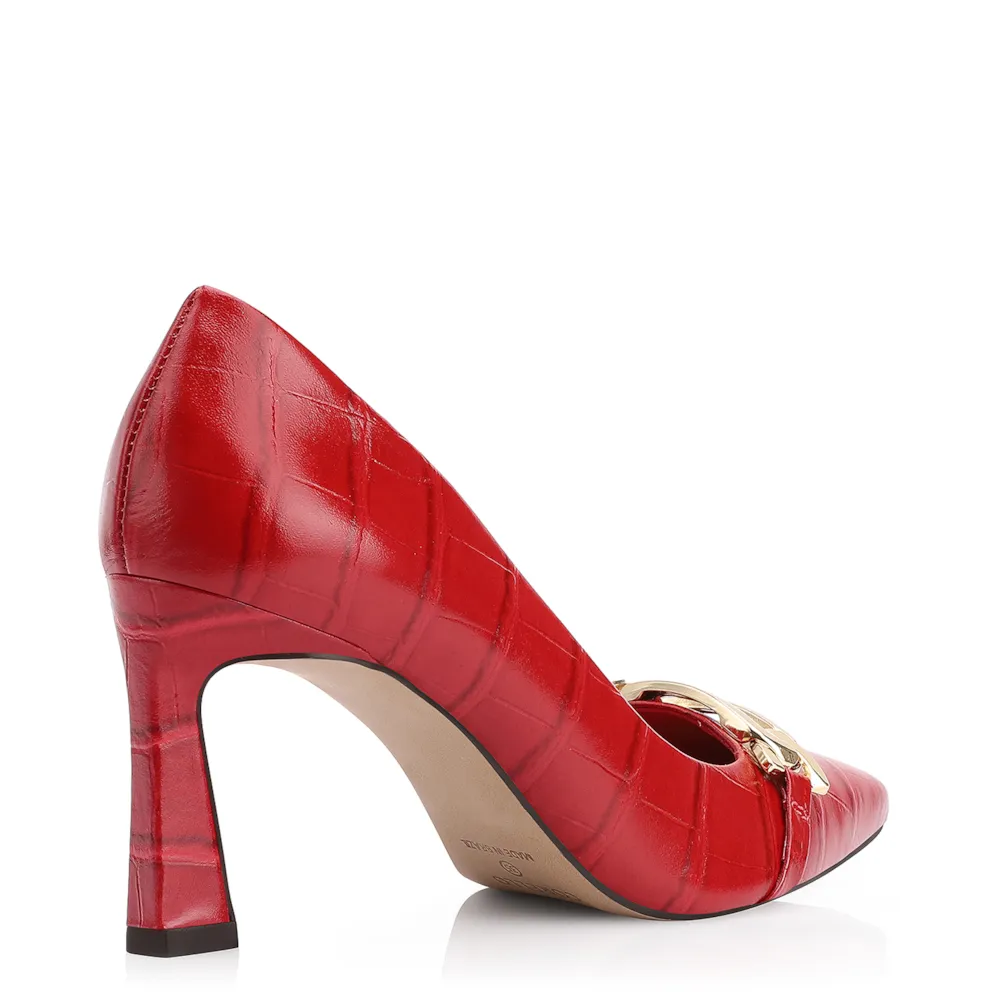 Scarpin Bridão Couro Croco Vermelho - imagem 4
