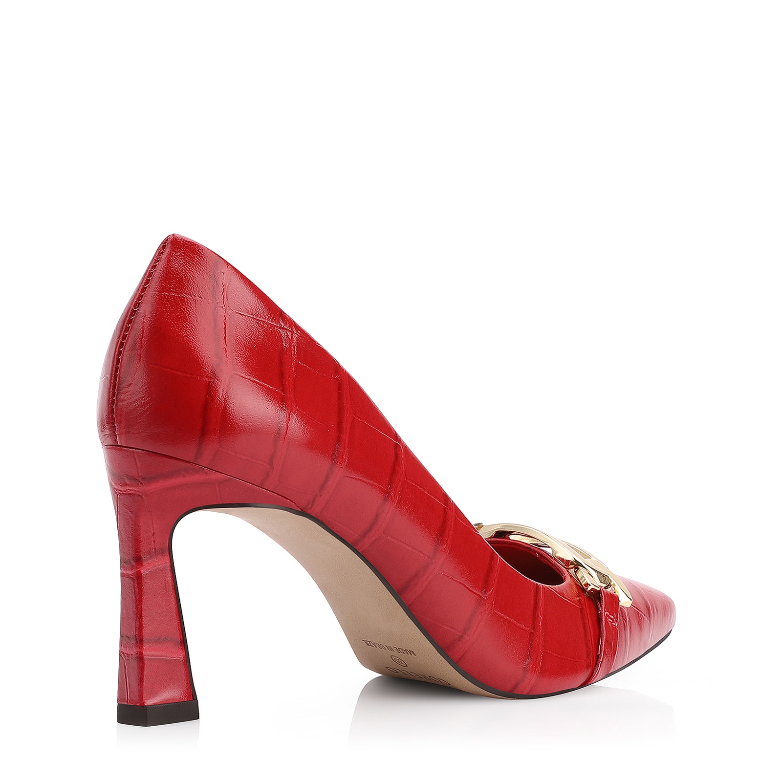 Scarpin Bridão Couro Croco Vermelho
