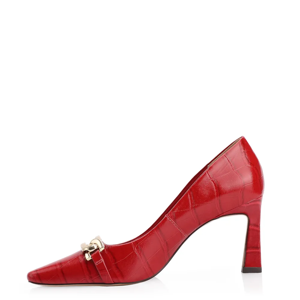 Scarpin Bridão Couro Croco Vermelho - imagem 5