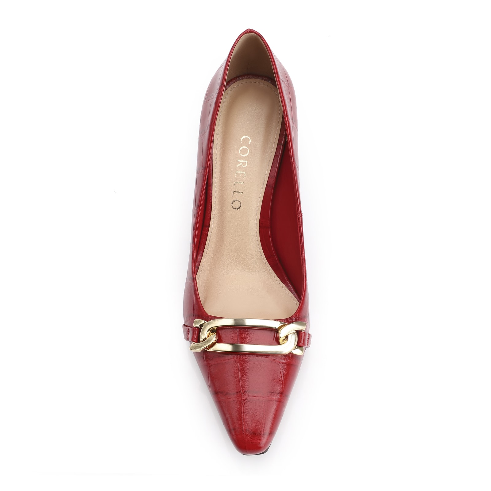Scarpin Bridão Couro Croco Vermelho