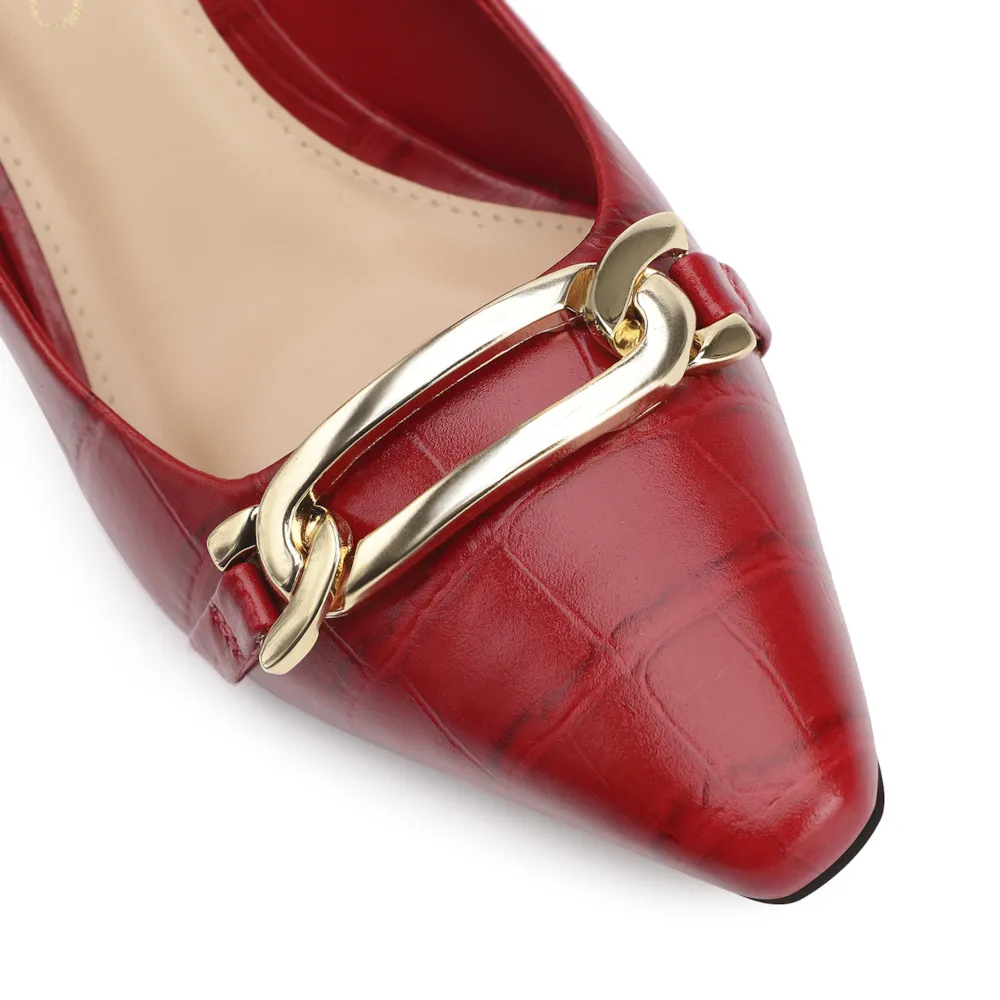 Scarpin Bridão Couro Croco Vermelho - imagem 7