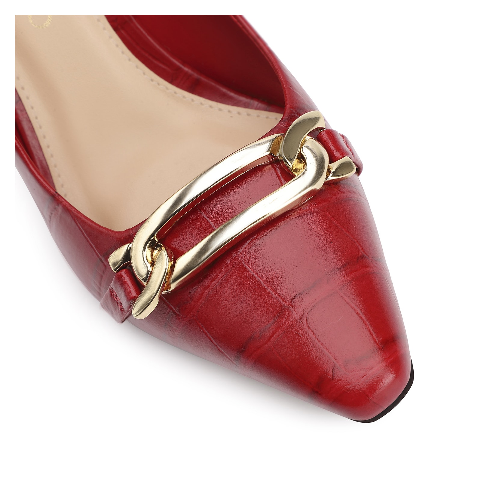 Scarpin Bridão Couro Croco Vermelho