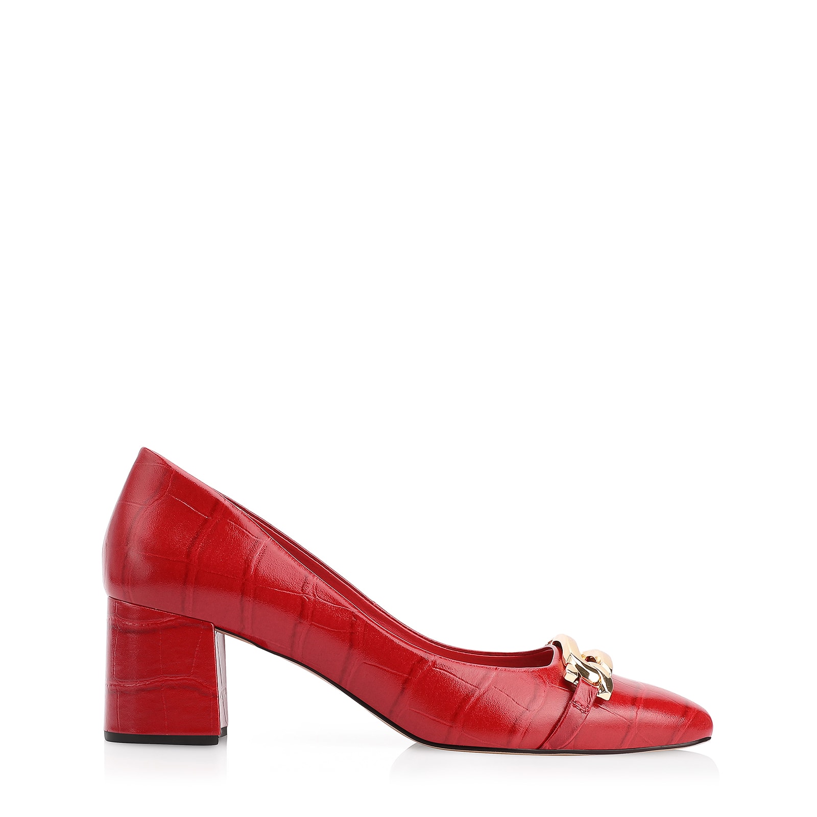 Scarpin Bridão Couro Croco Vermelho
