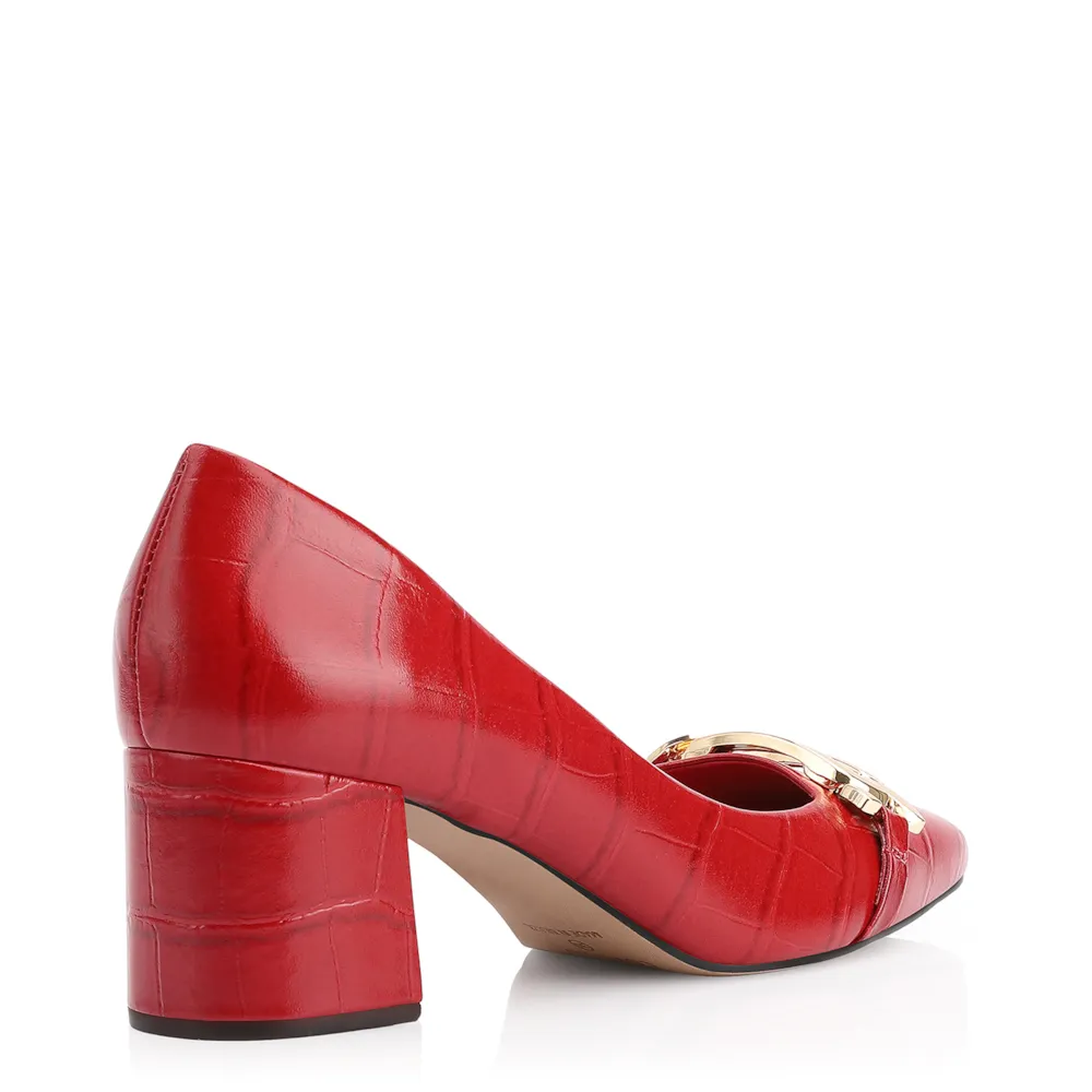 Scarpin Bridão Couro Croco Vermelho - imagem 4