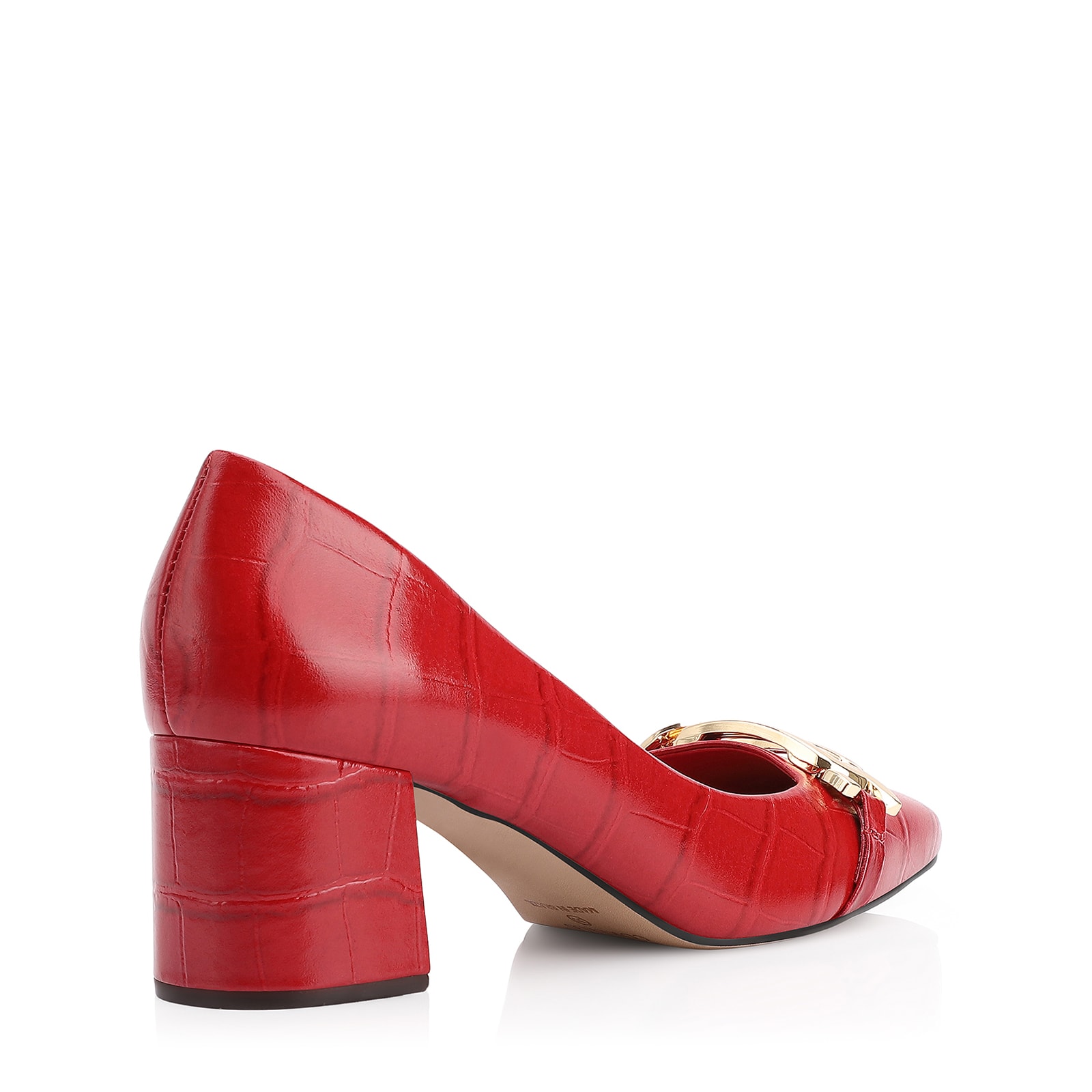 Scarpin Bridão Couro Croco Vermelho
