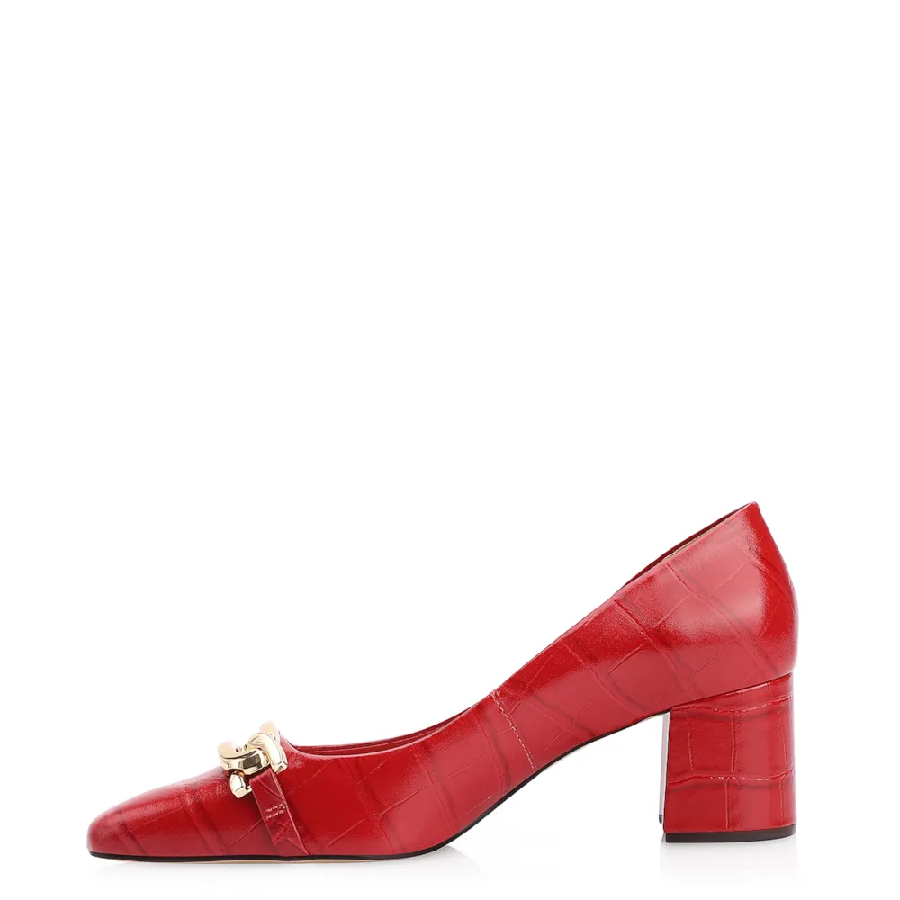 Scarpin Bridão Couro Croco Vermelho - imagem 5