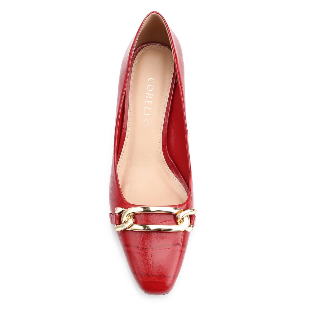 Scarpin Bridão Couro Croco Vermelho - imagem 6