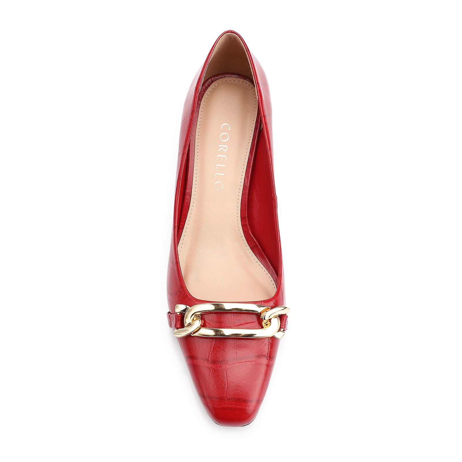 Scarpin Bridão Couro Croco Vermelho