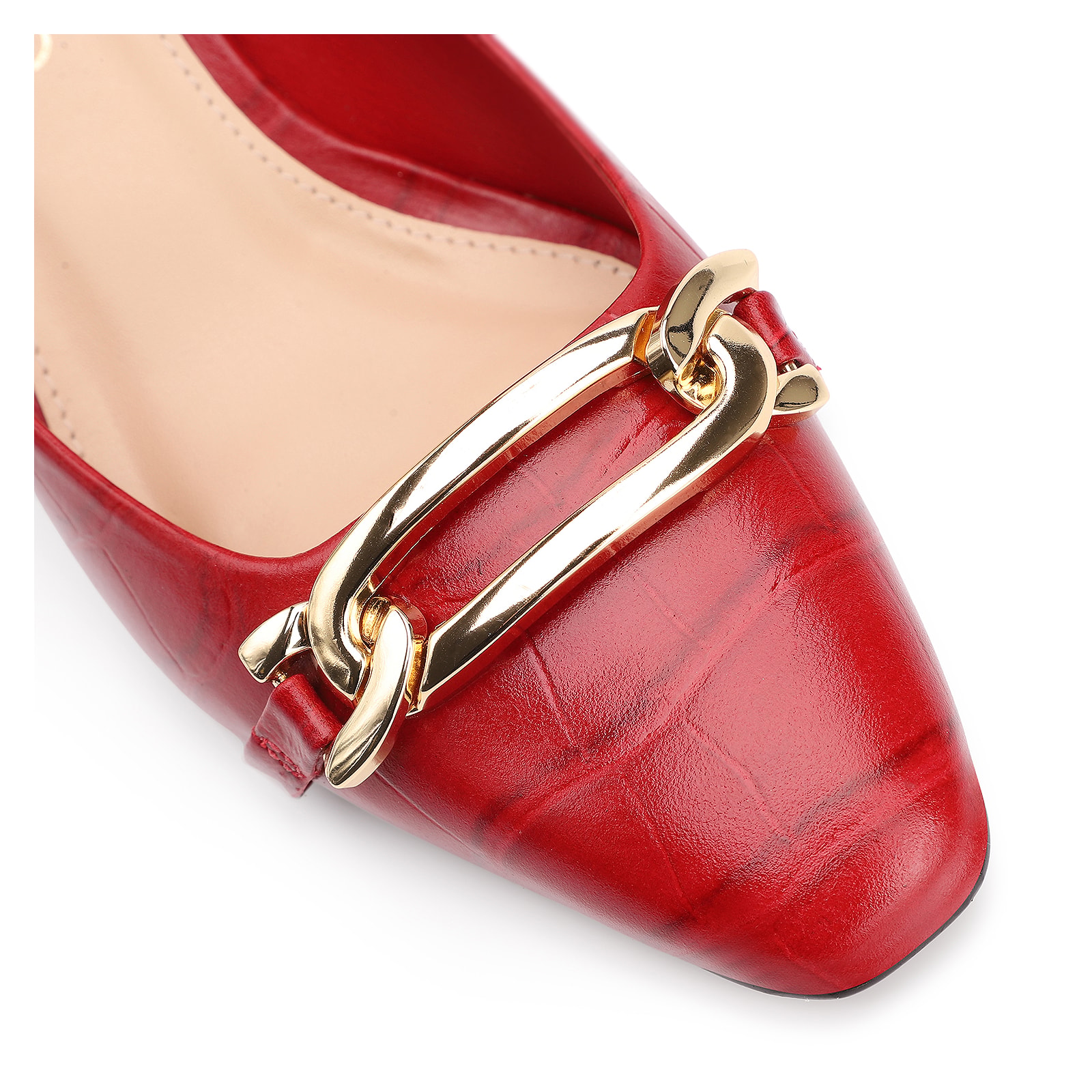 Scarpin Bridão Couro Croco Vermelho