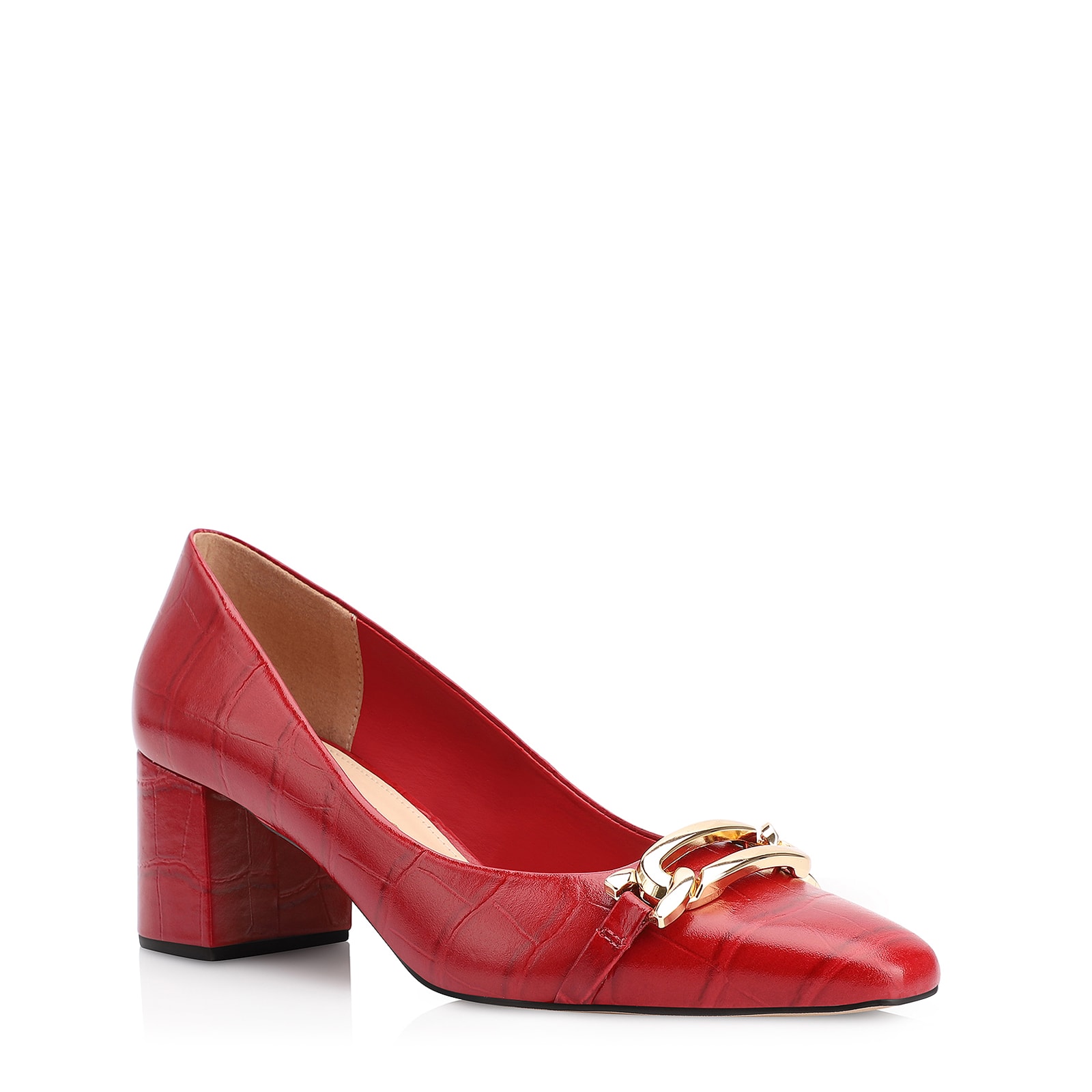 Scarpin Bridão Couro Croco Vermelho