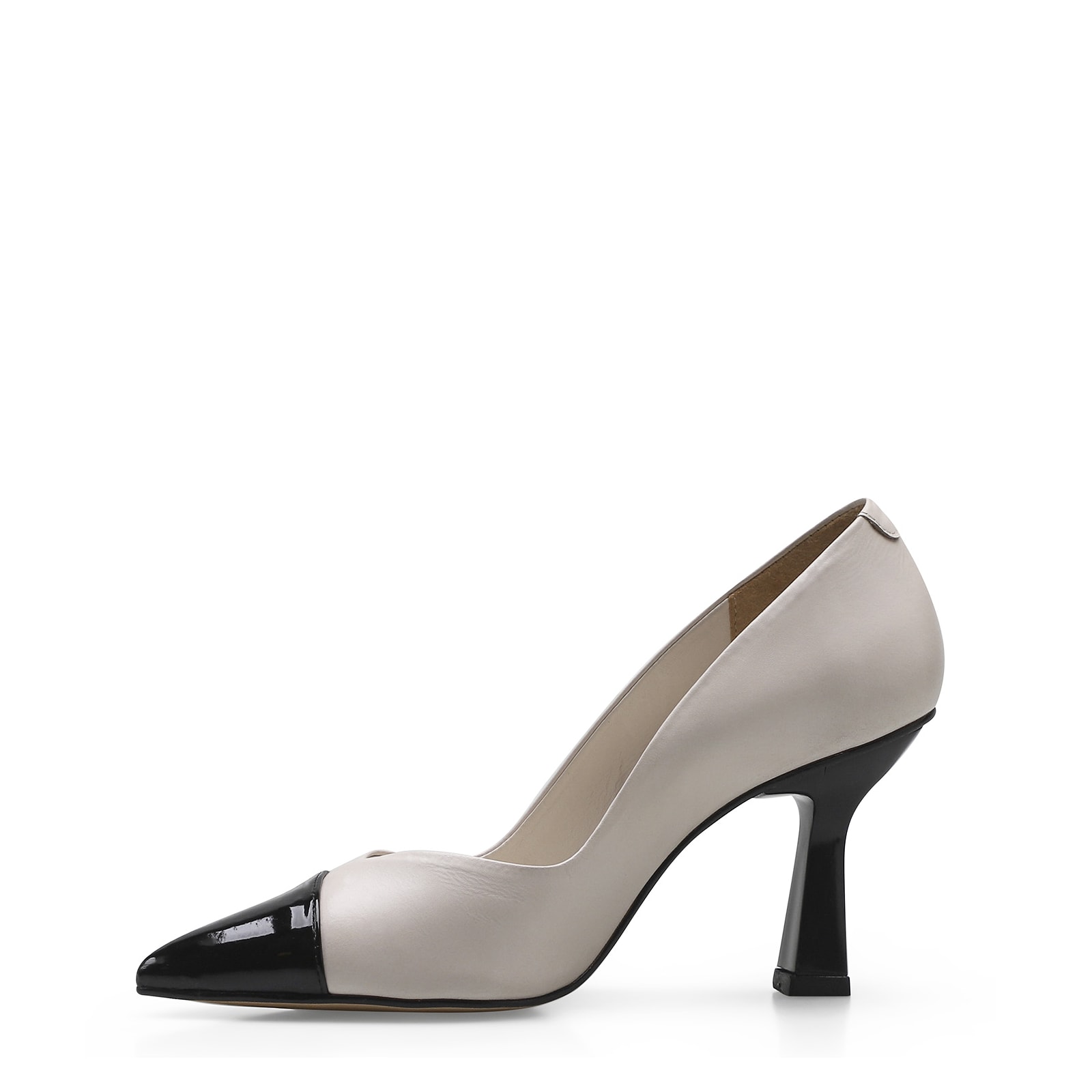 Scarpin Cecília Couro Off White/Verniz Preto