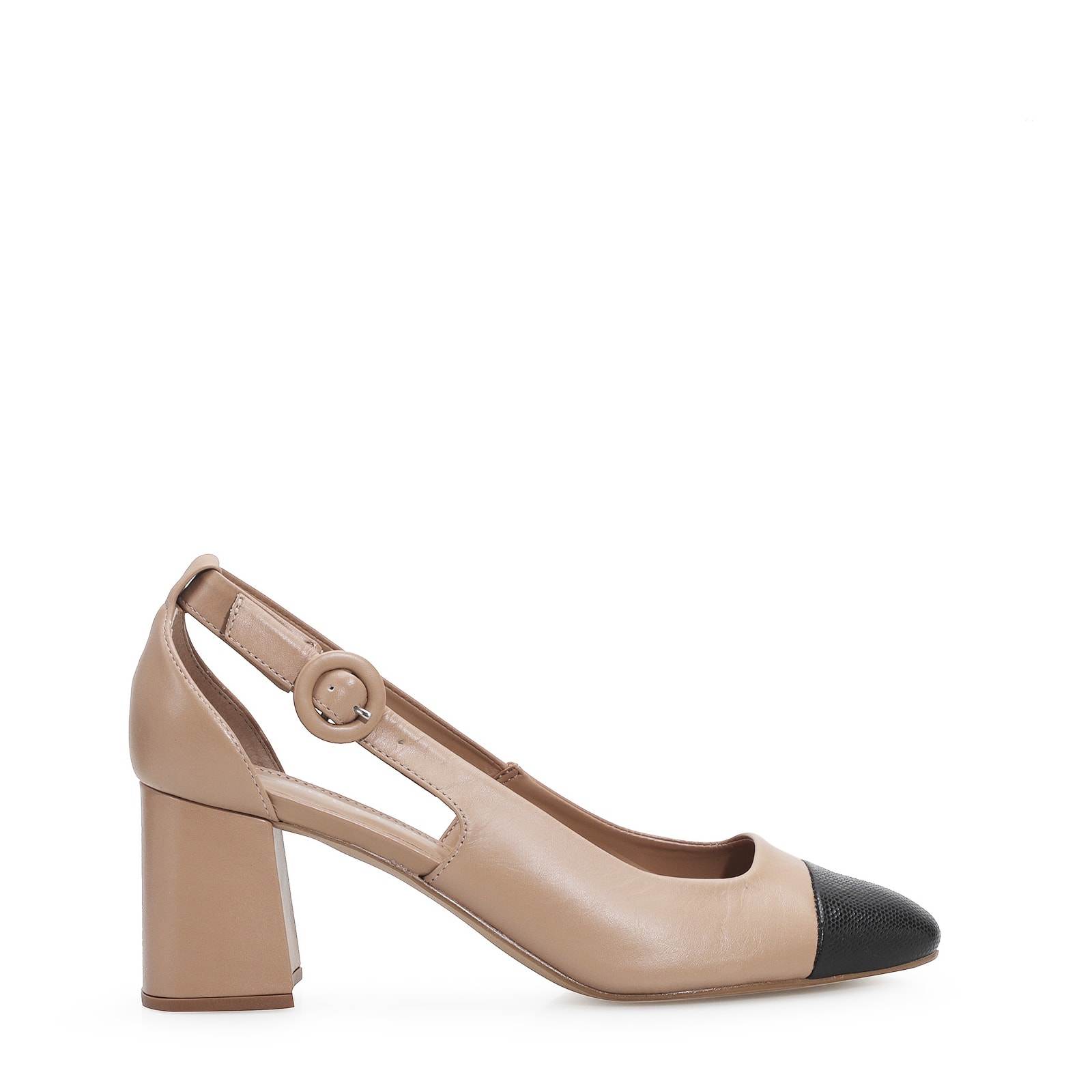Scarpin Classic Couro Bege/Mini Lezard Preto