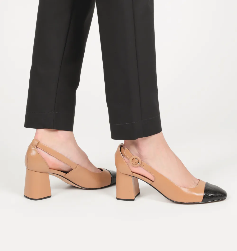 Scarpin Classic Couro Bege/Mini Lezard Preto - imagem 2