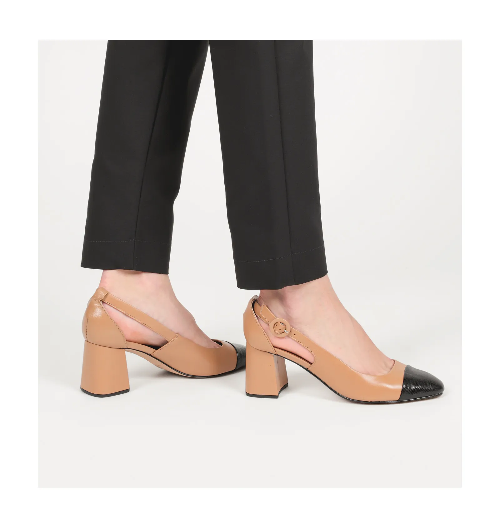 Scarpin Classic Couro Bege/Mini Lezard Preto