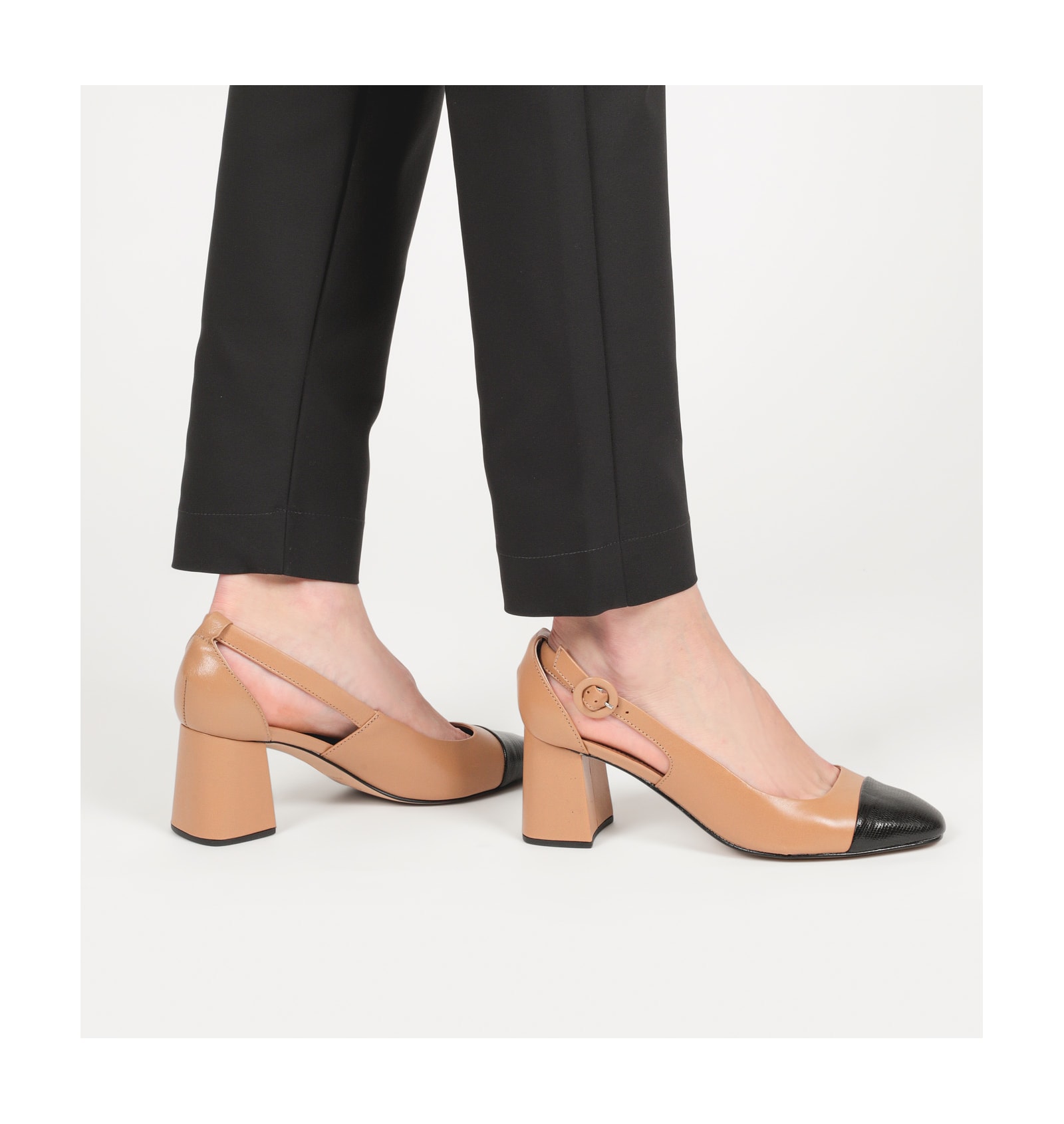 Scarpin Classic Couro Bege/Mini Lezard Preto
