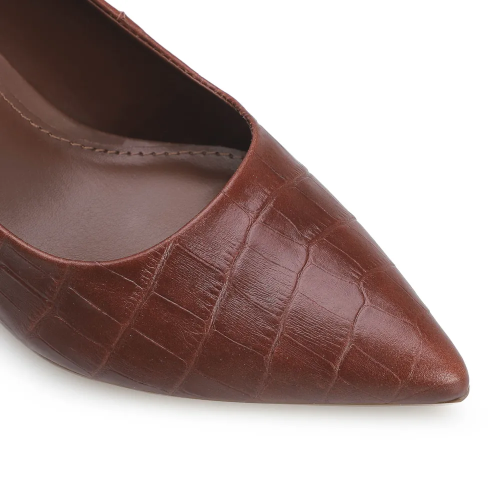 Scarpin Classic Croco Marrom Escuro - imagem 6