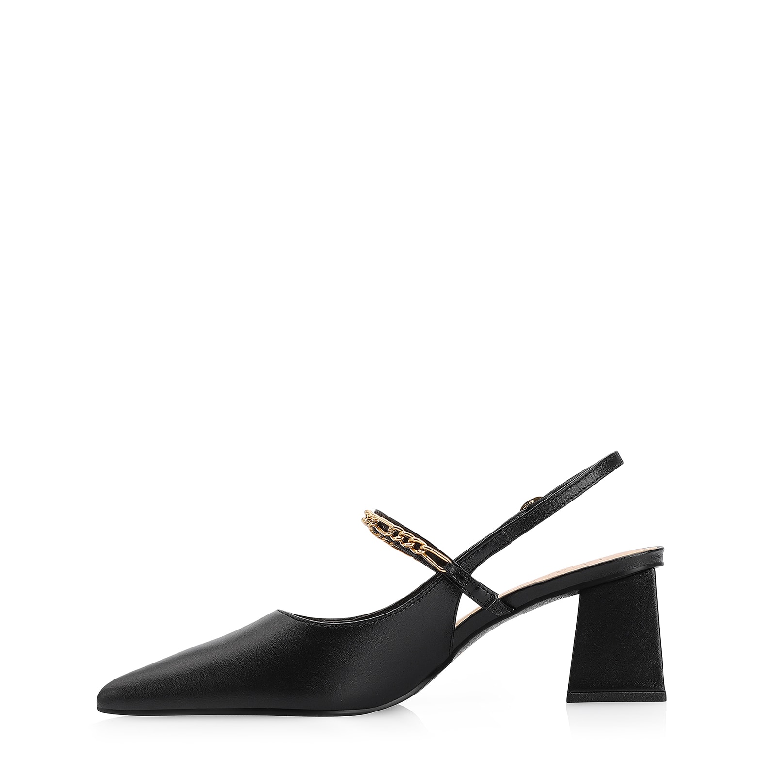 Scarpin Correntes Couro Preto