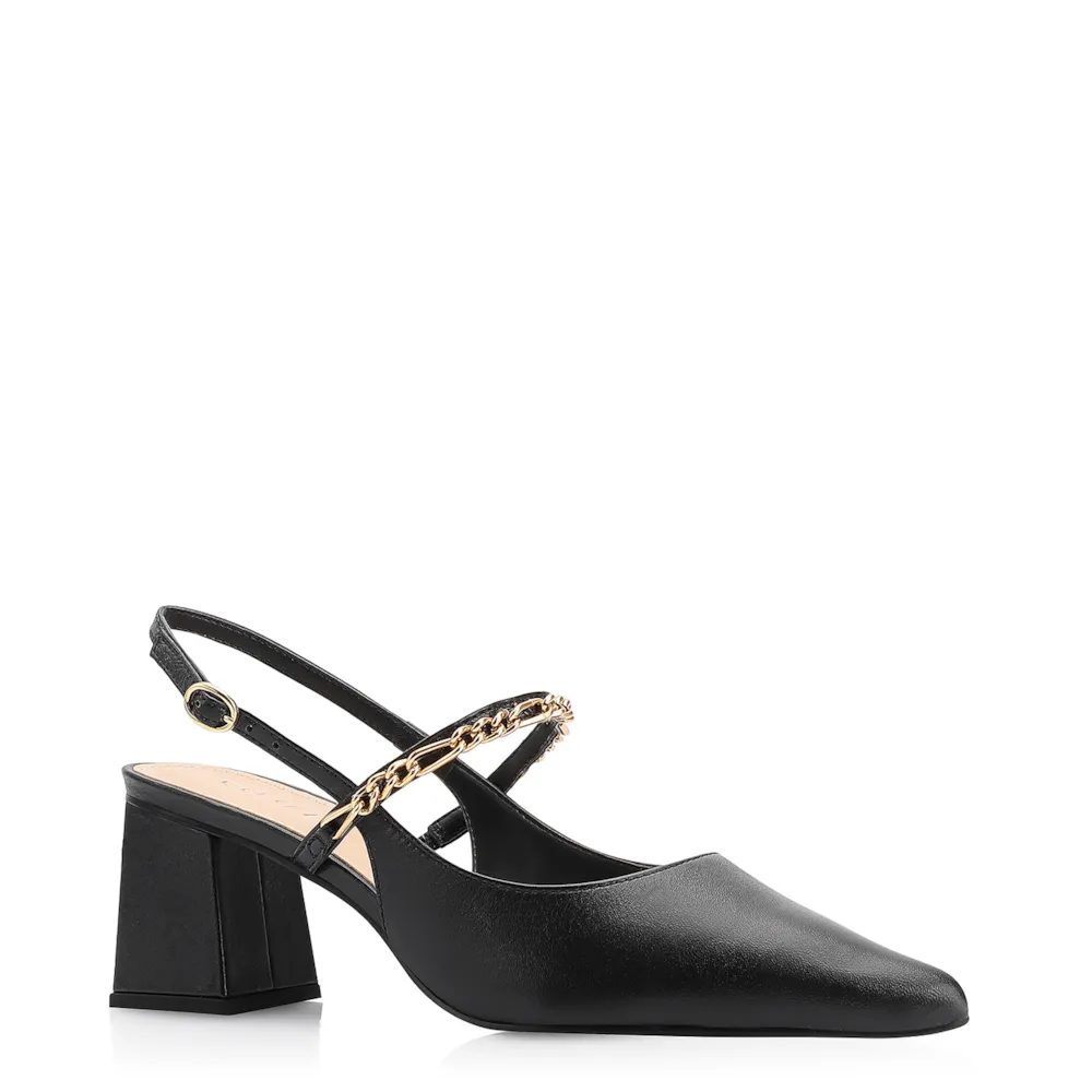 Scarpin Correntes Couro Preto