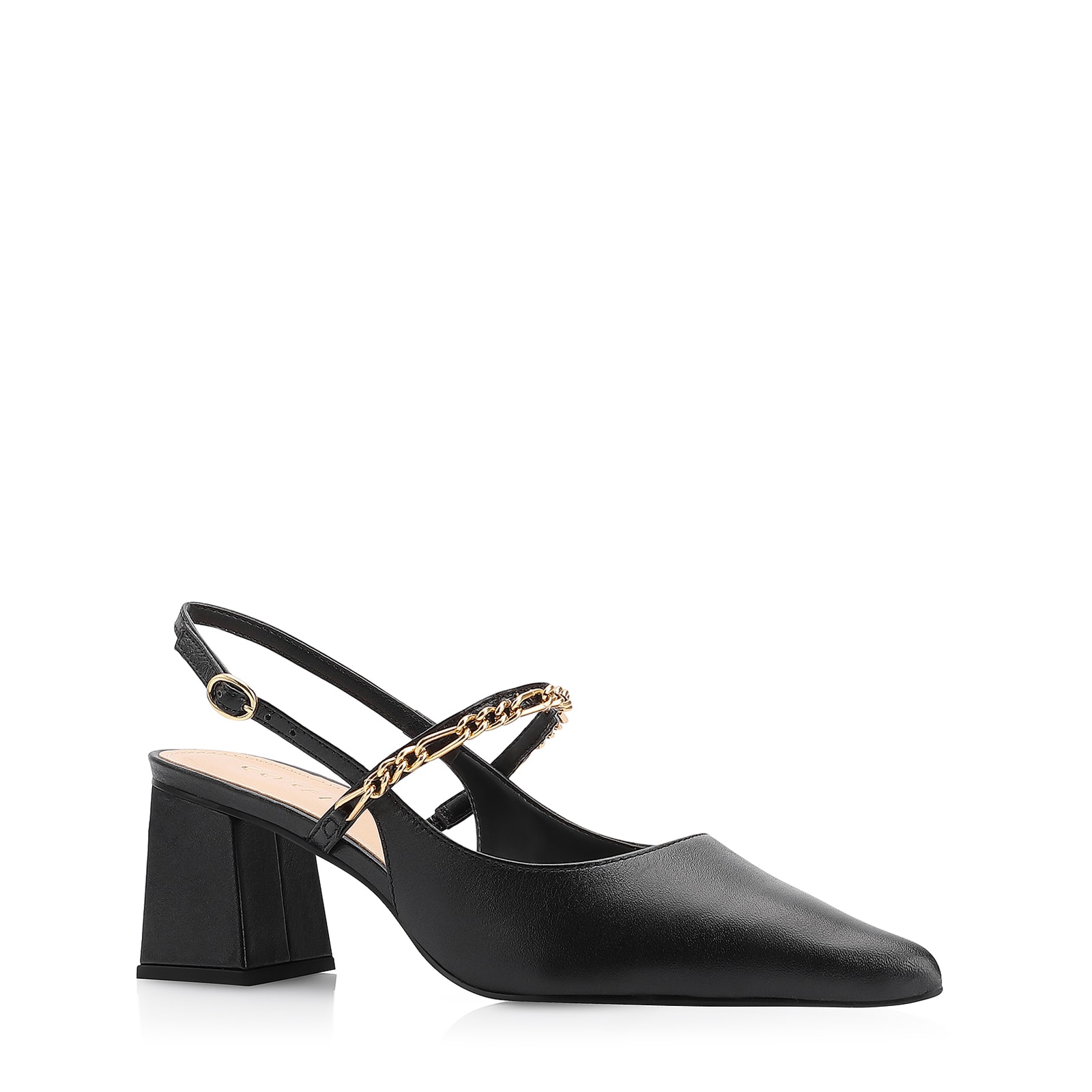 Scarpin Correntes Couro Preto