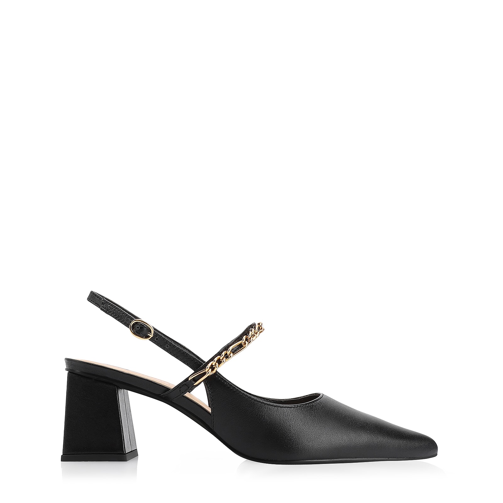 Scarpin Correntes Couro Preto