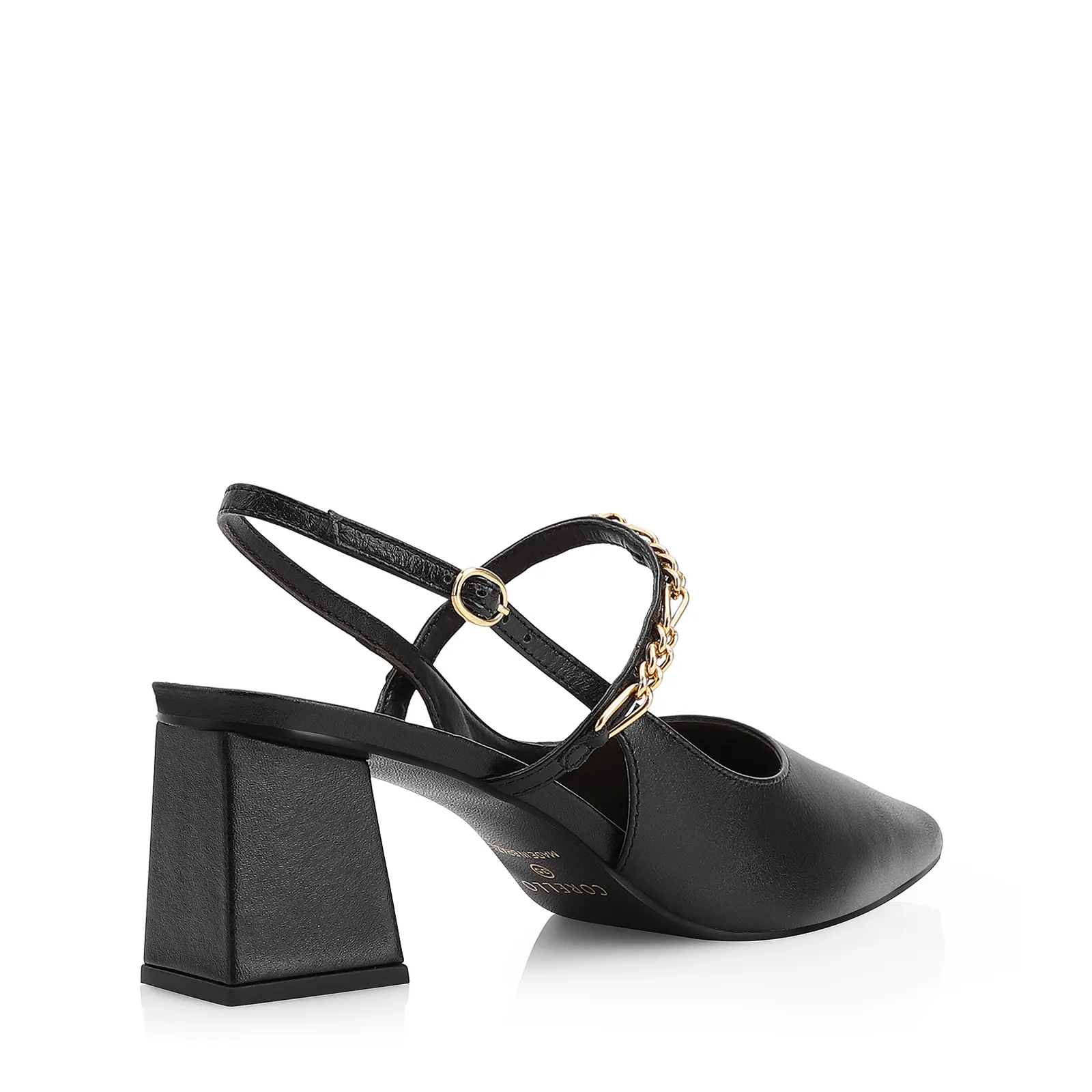 Scarpin Correntes Couro Preto