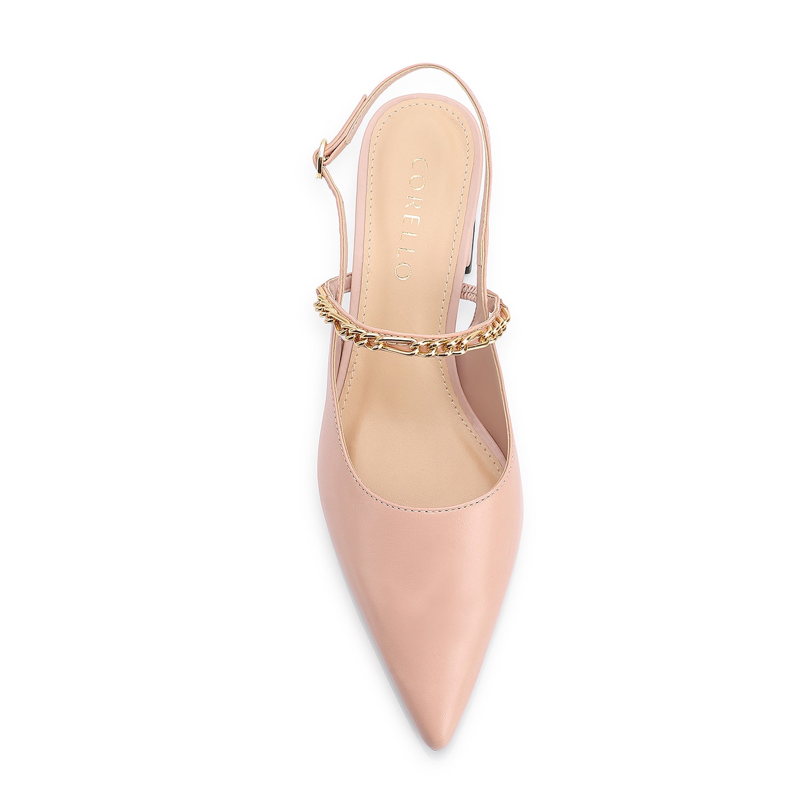 Scarpin Correntes Couro Rosa