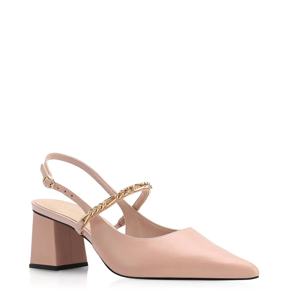 Scarpin Correntes Couro Rosa