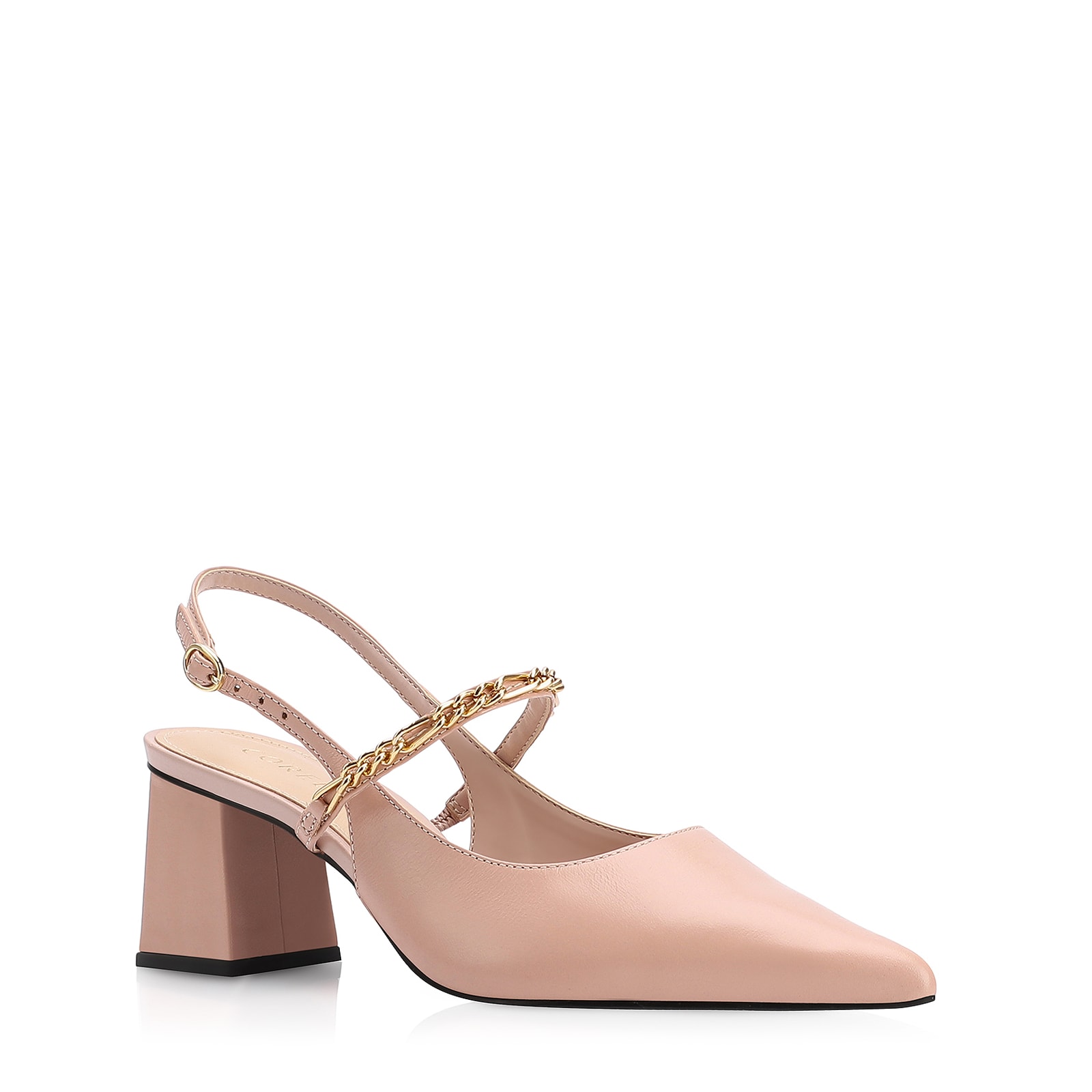 Scarpin Correntes Couro Rosa