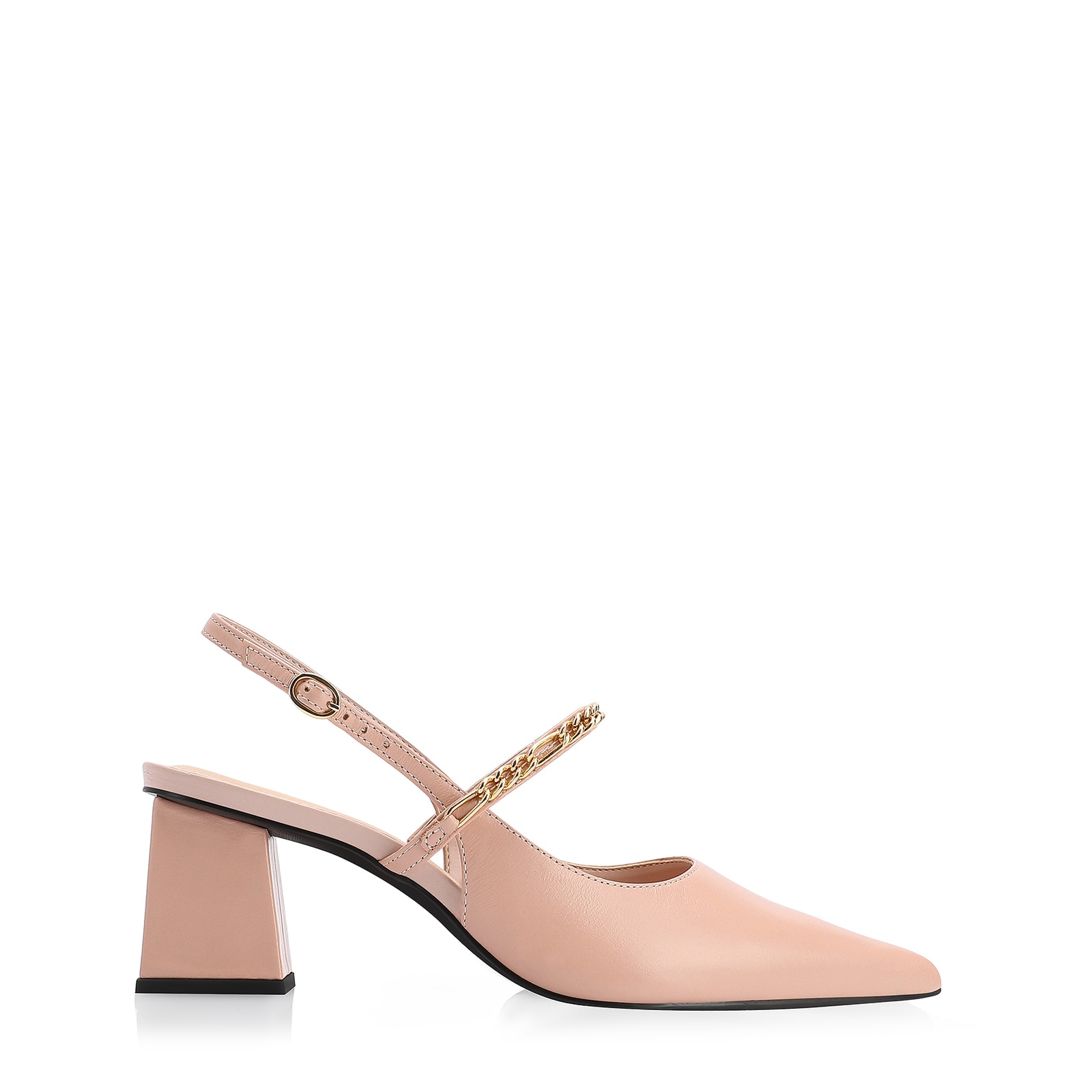 Scarpin Correntes Couro Rosa