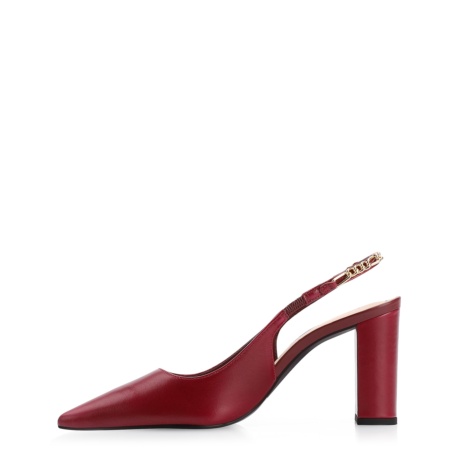 Scarpin Correntes Couro Vermelho Cereja