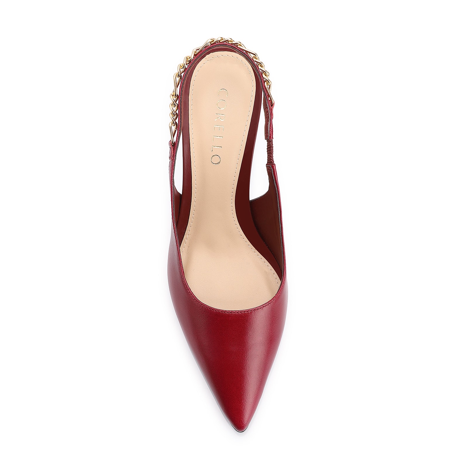 Scarpin Correntes Couro Vermelho Cereja