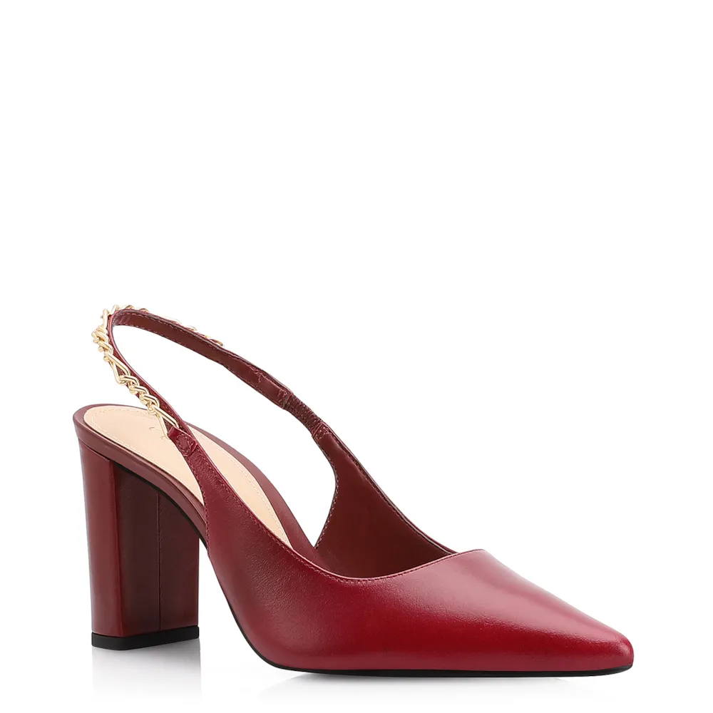 Scarpin Correntes Couro Vermelho Cereja
