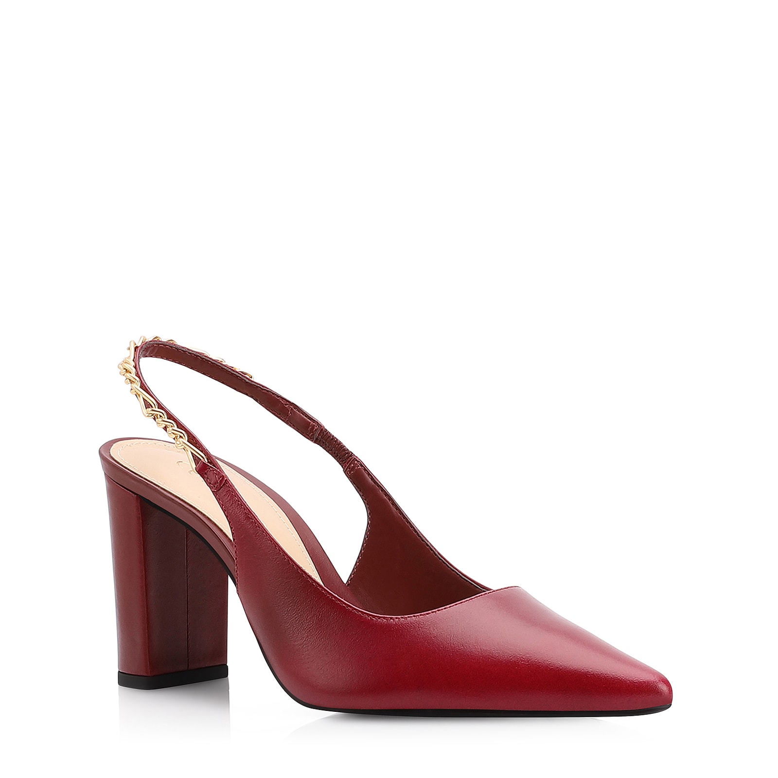 Scarpin Correntes Couro Vermelho Cereja