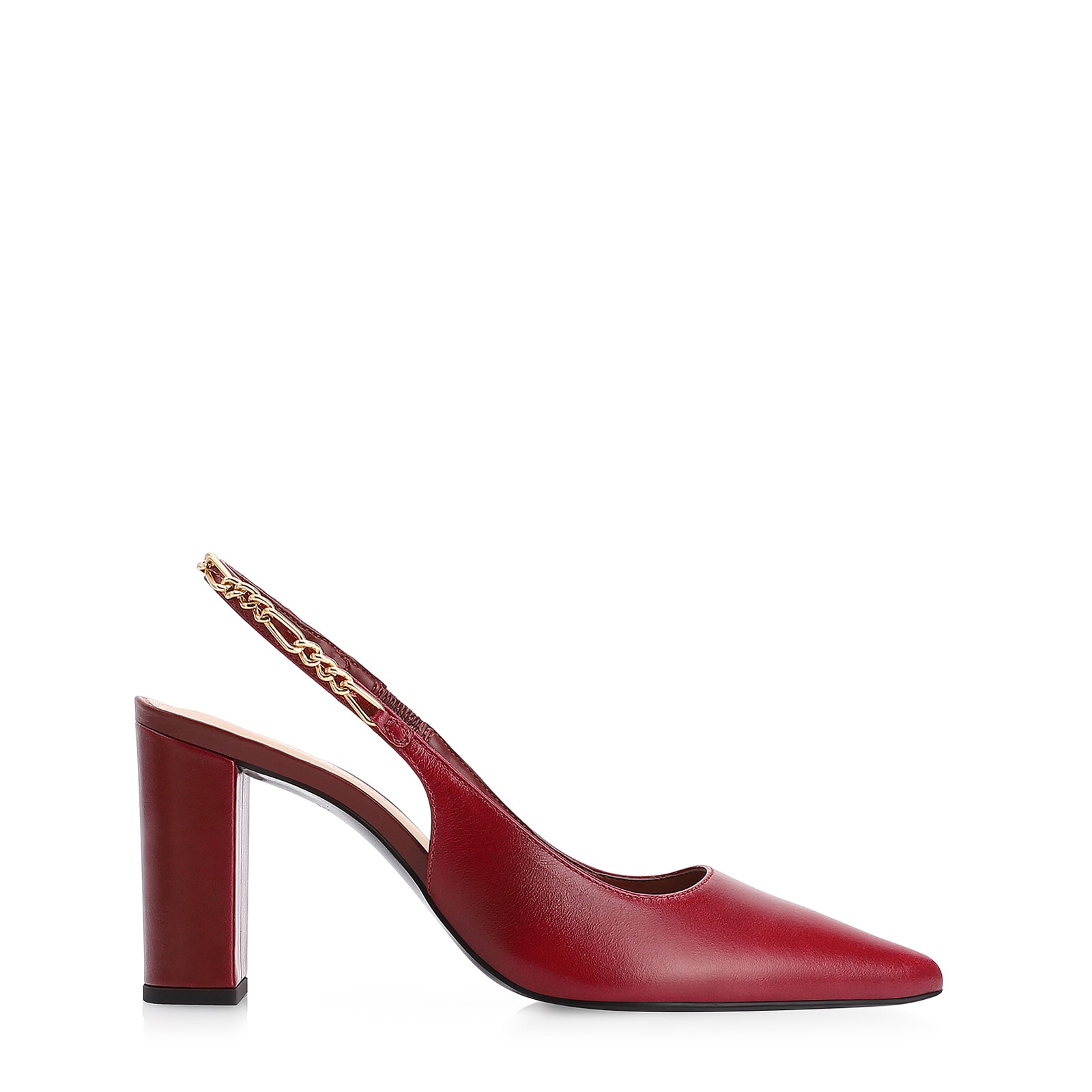 Scarpin Correntes Couro Vermelho Cereja