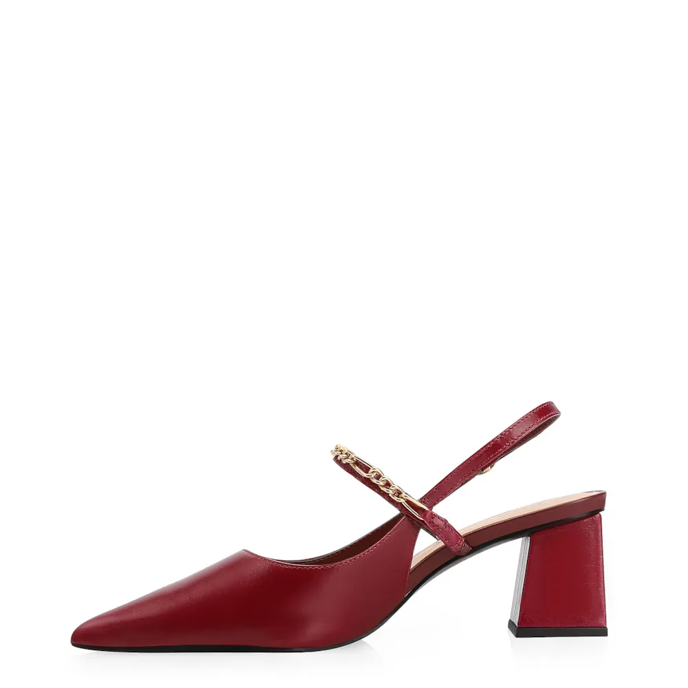 Scarpin Correntes Couro Vermelho Cereja - imagem 4