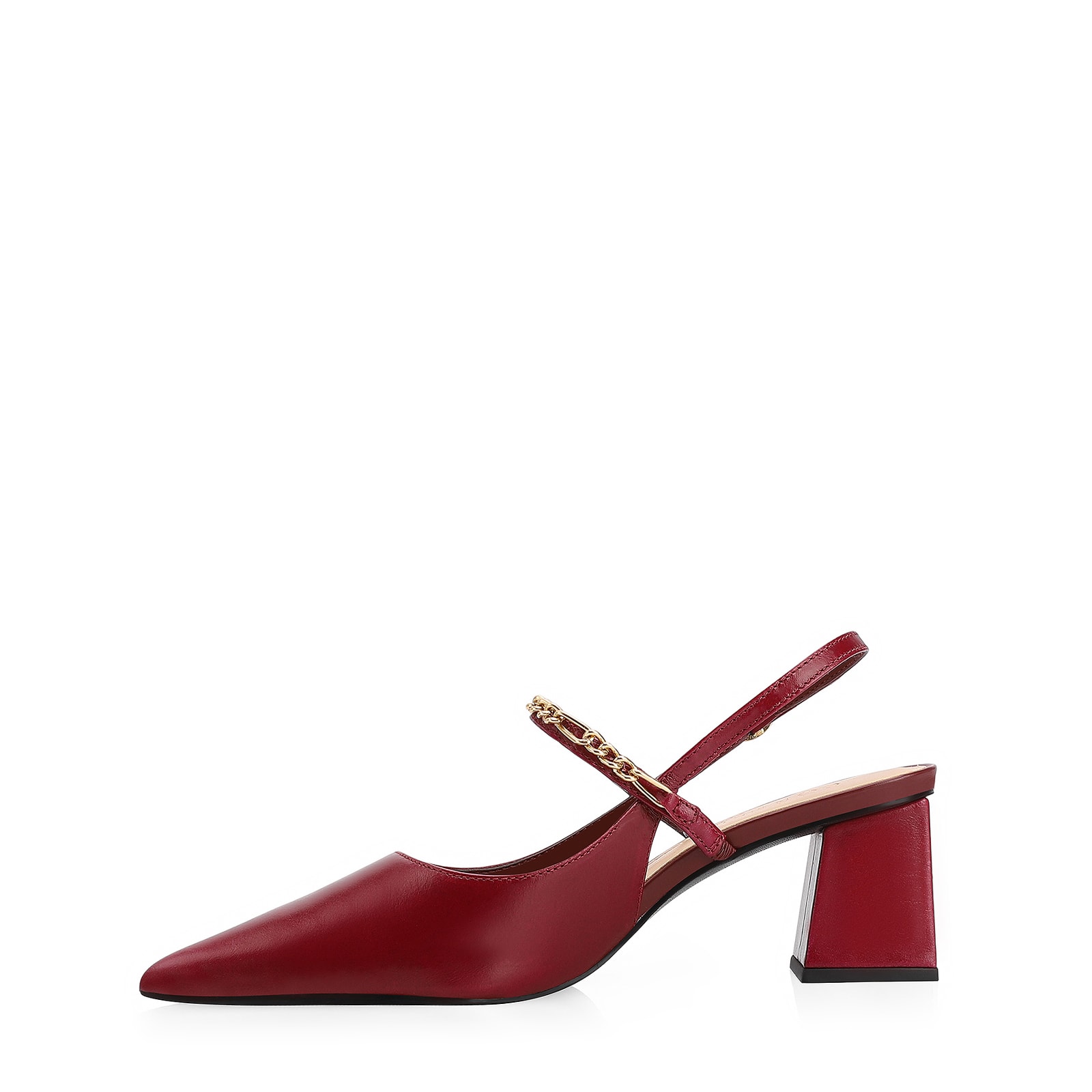 Scarpin Correntes Couro Vermelho Cereja